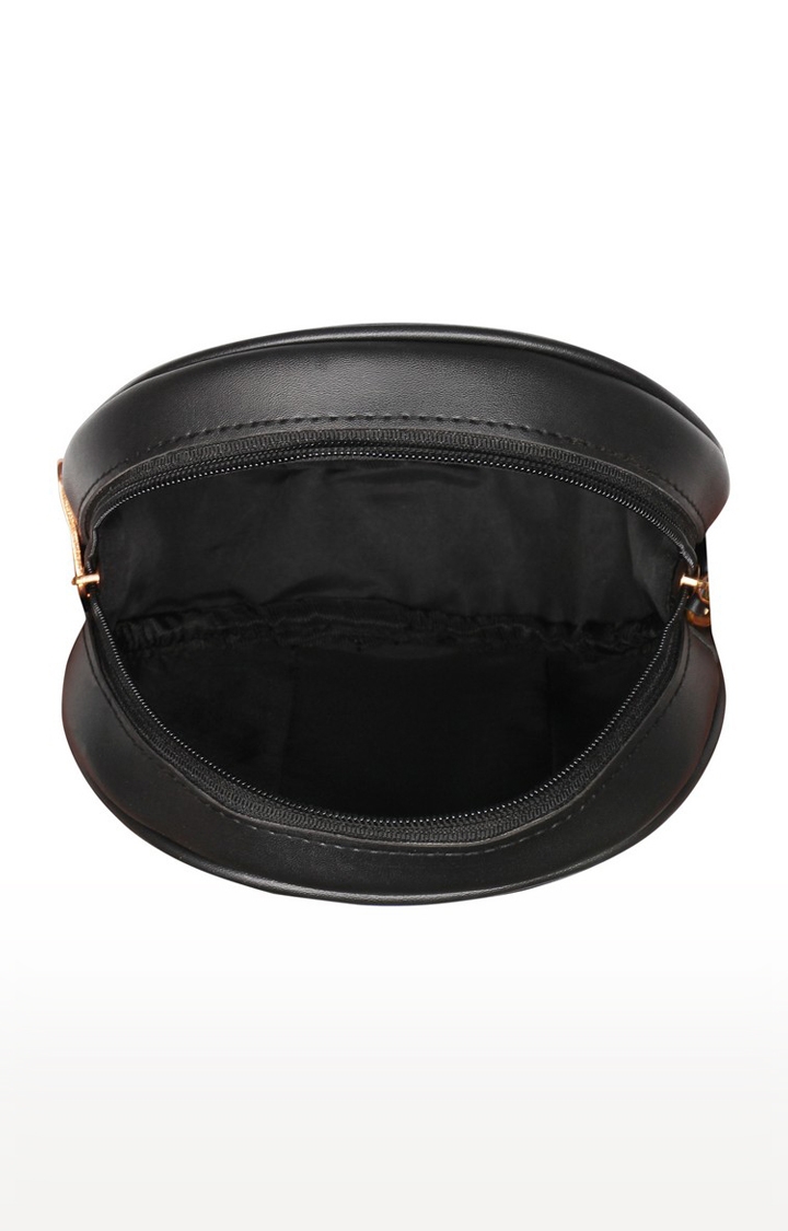 Vivinkaa | Vivinkaa Black Faux Leather Round Embroidery Sling Bag 6