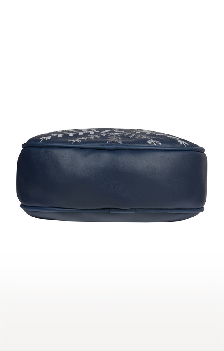 Vivinkaa | Vivinkaa Navy Blue Round Faux Leather Embroidery Sling Bag 5