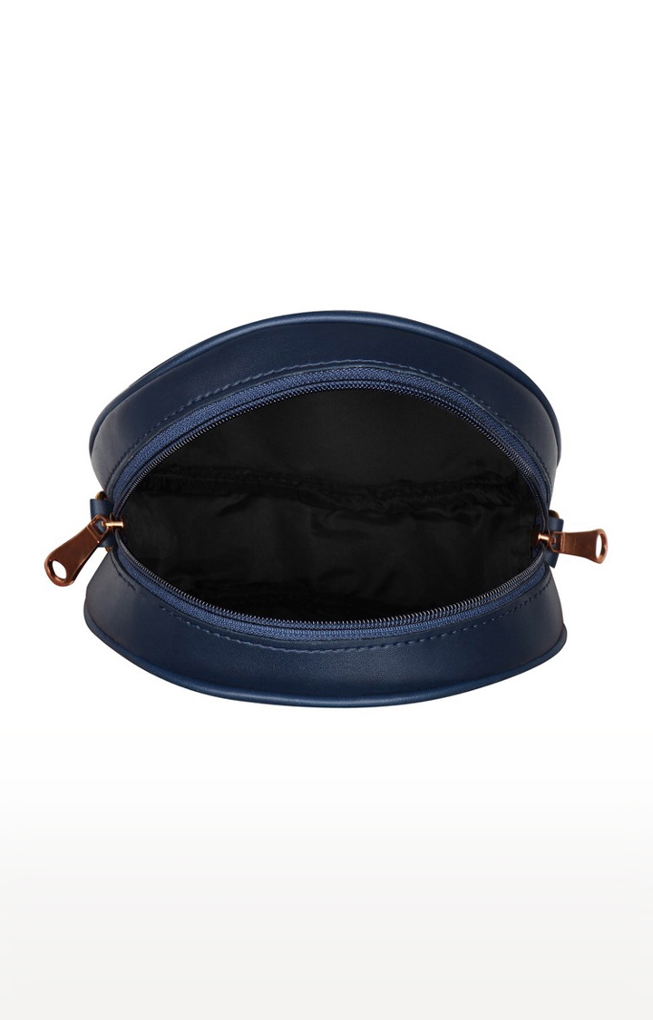 Vivinkaa | Vivinkaa Navy Blue Round Faux Leather Embroidery Sling Bag 6