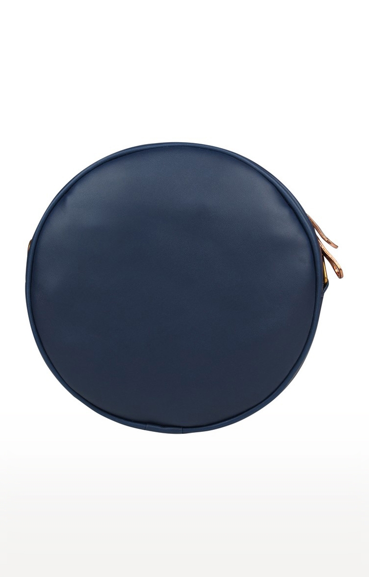 Vivinkaa | Vivinkaa Navy Blue Round Faux Leather Embroidery Sling Bag 1