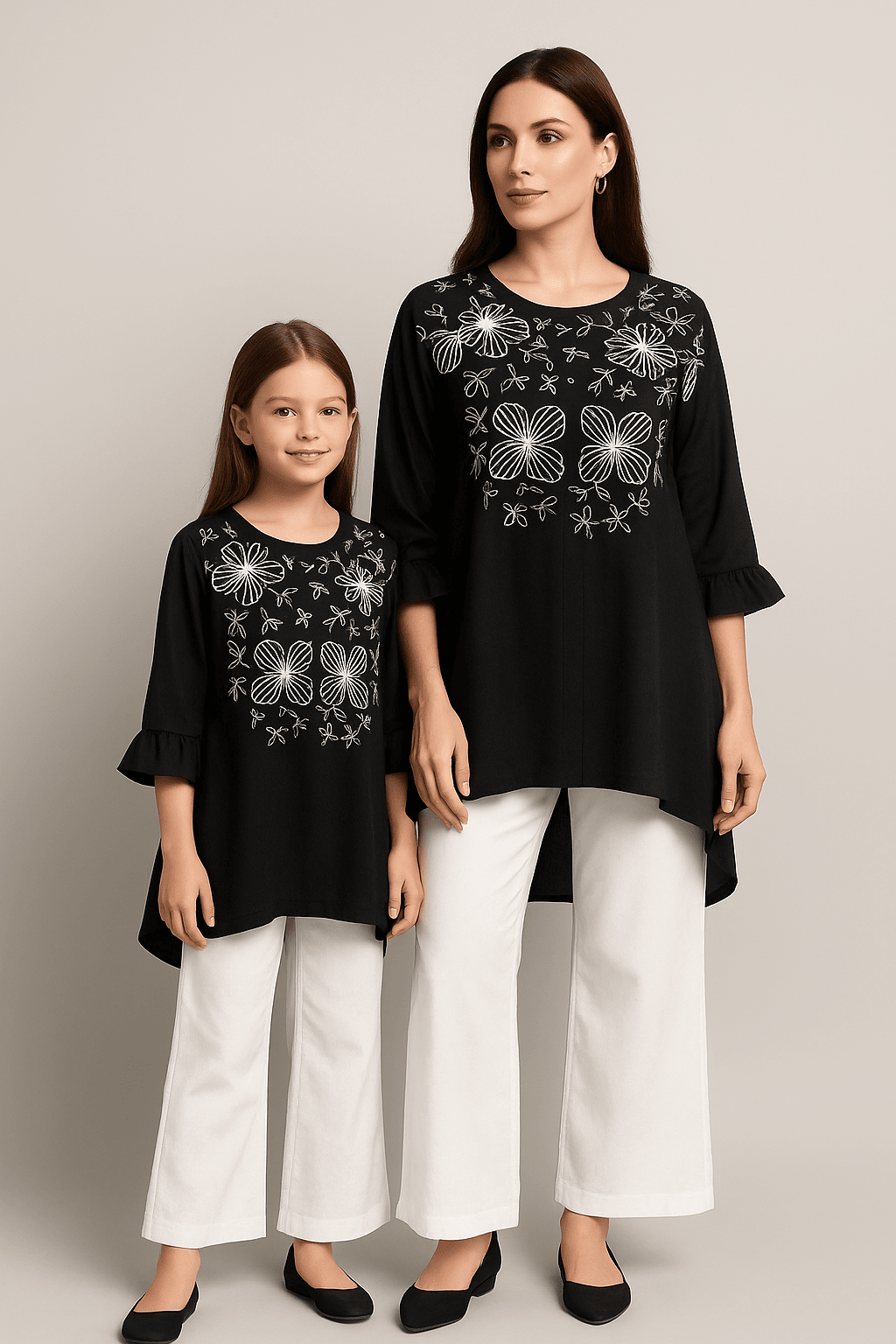 Women's Black  Embroidered co-ord With White Pant