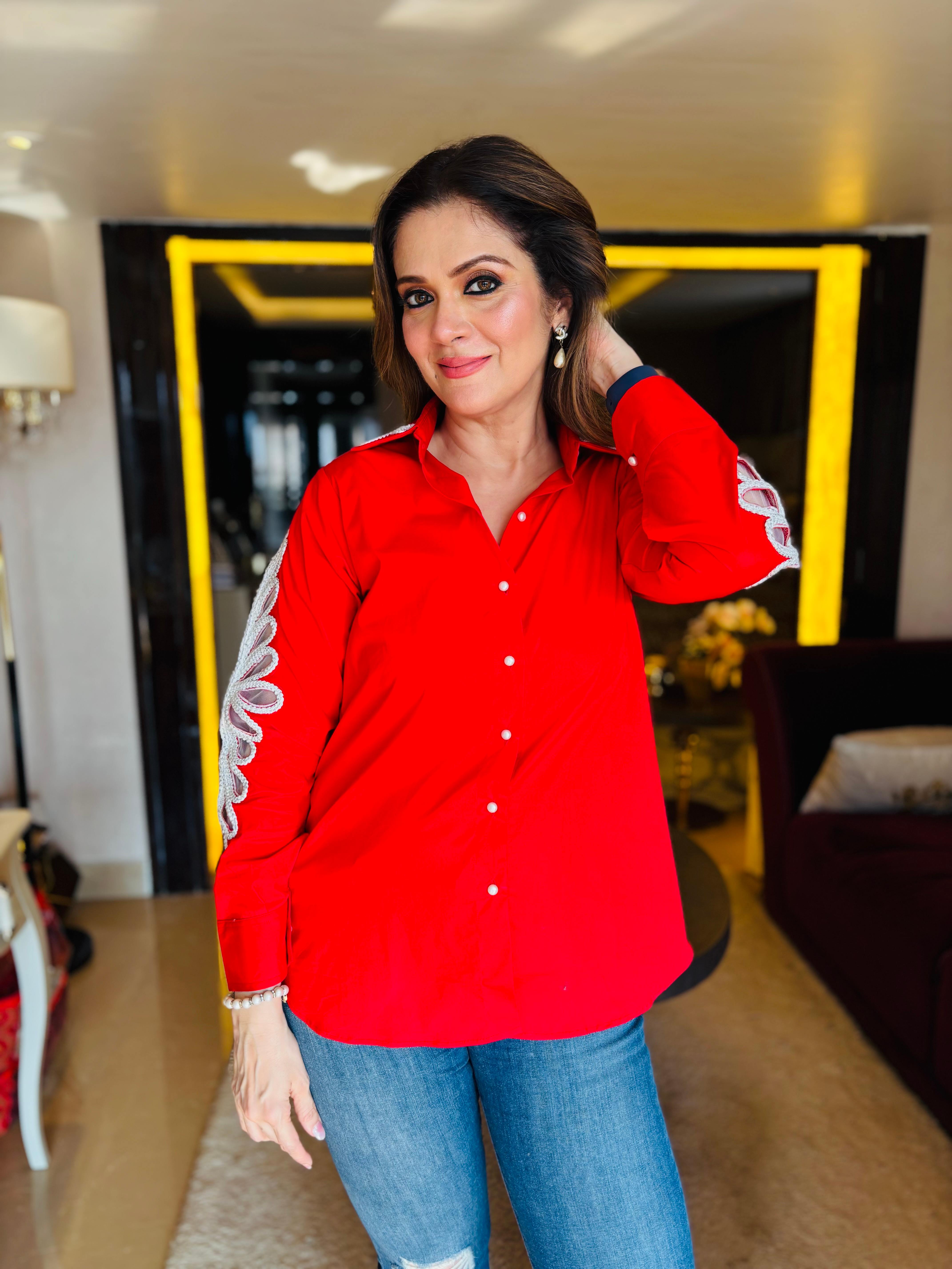 Red cord embroidered Shirt