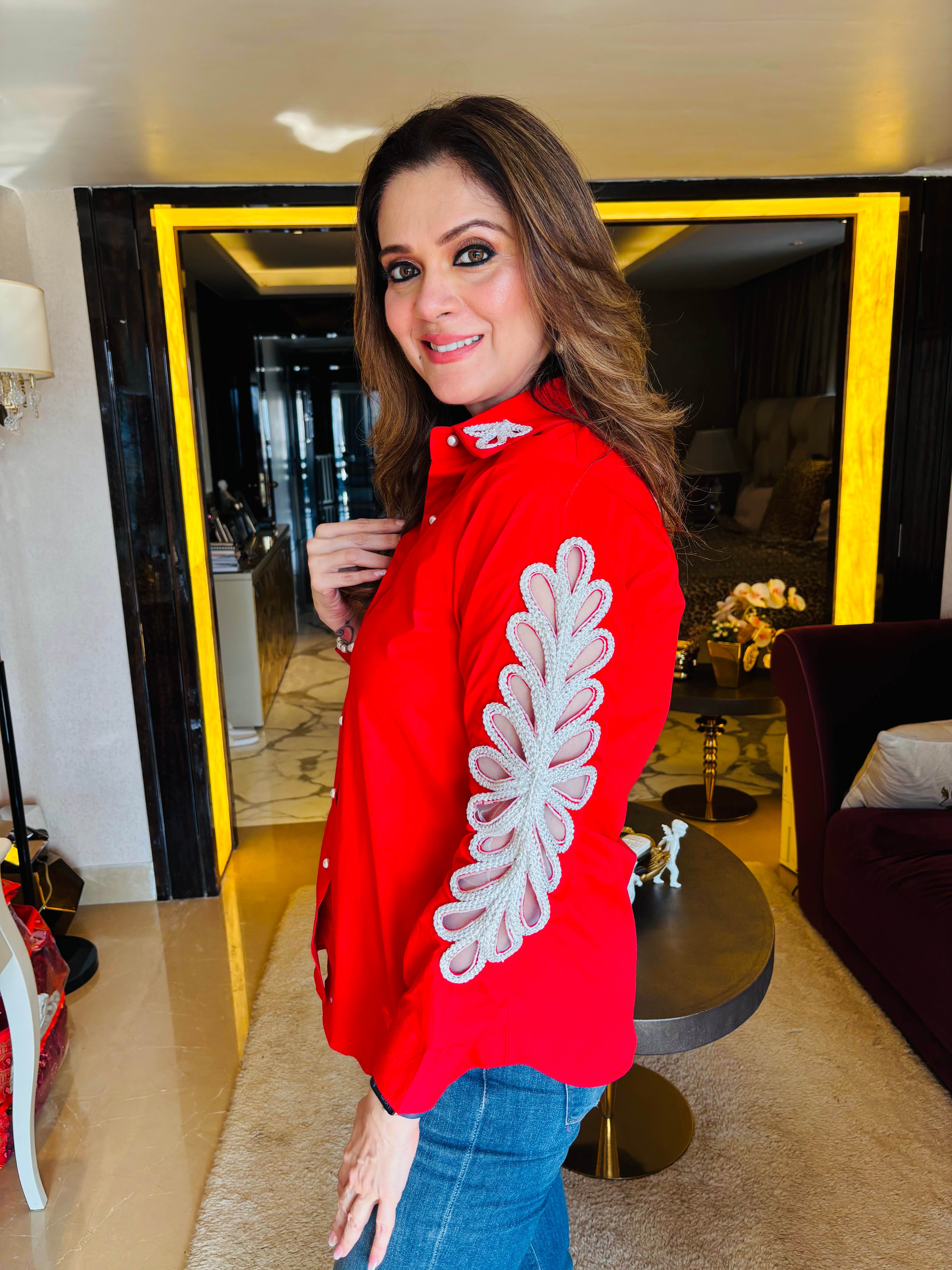 Red cord embroidered Shirt
