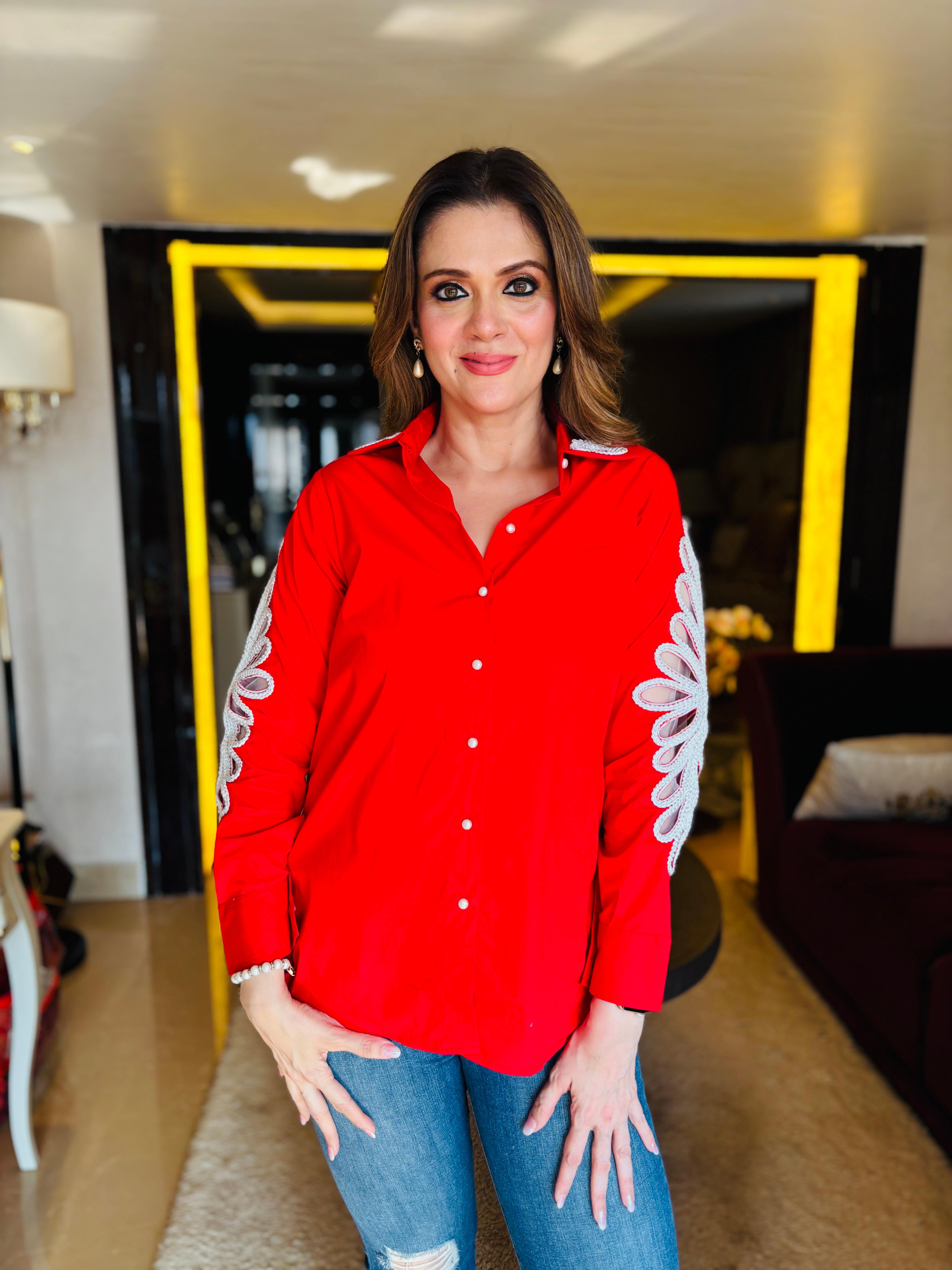 Red cord embroidered Shirt