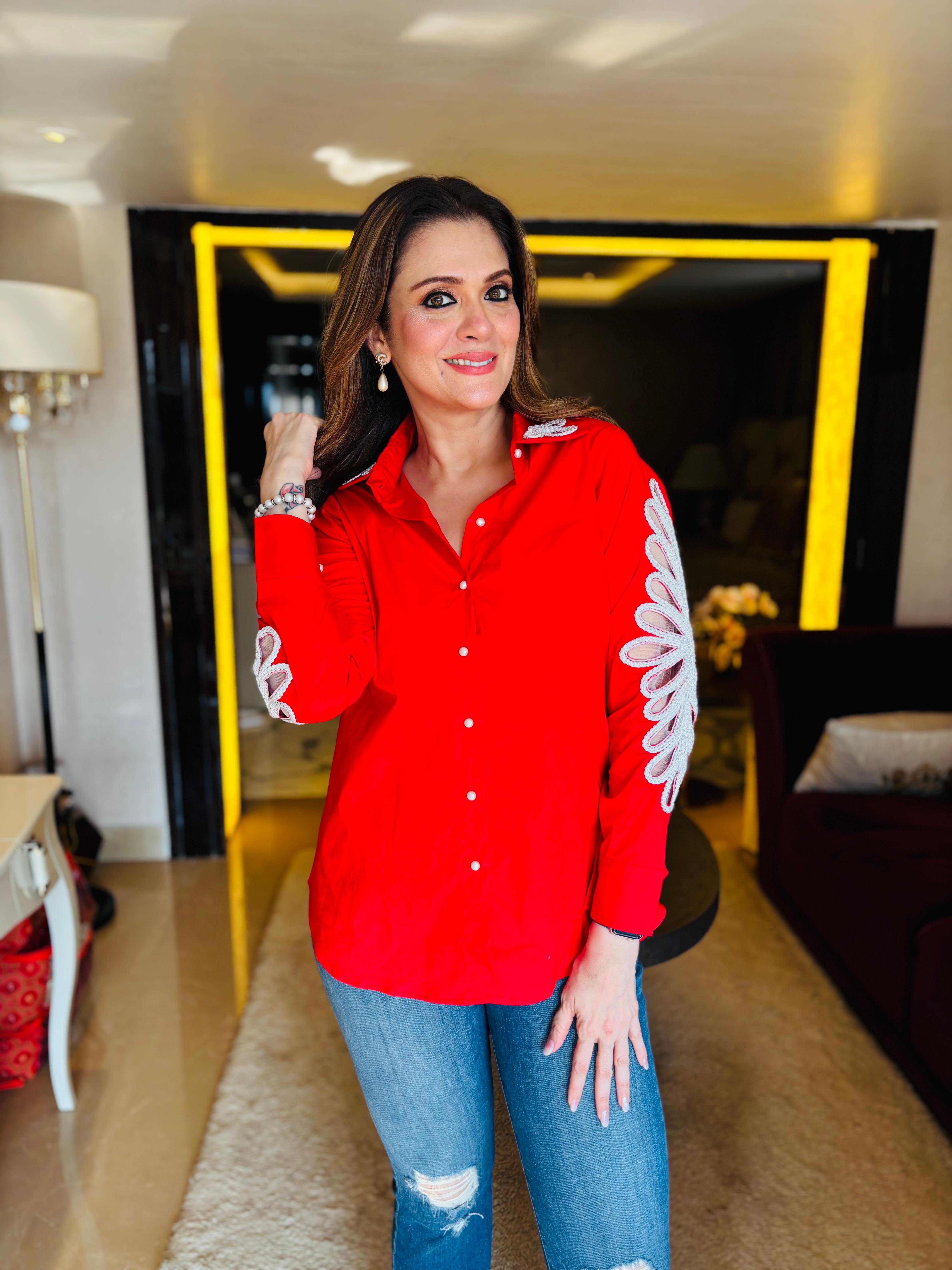 Red cord embroidered Shirt