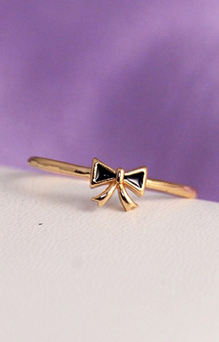 Women's Minimal Bow Gold Black Ring