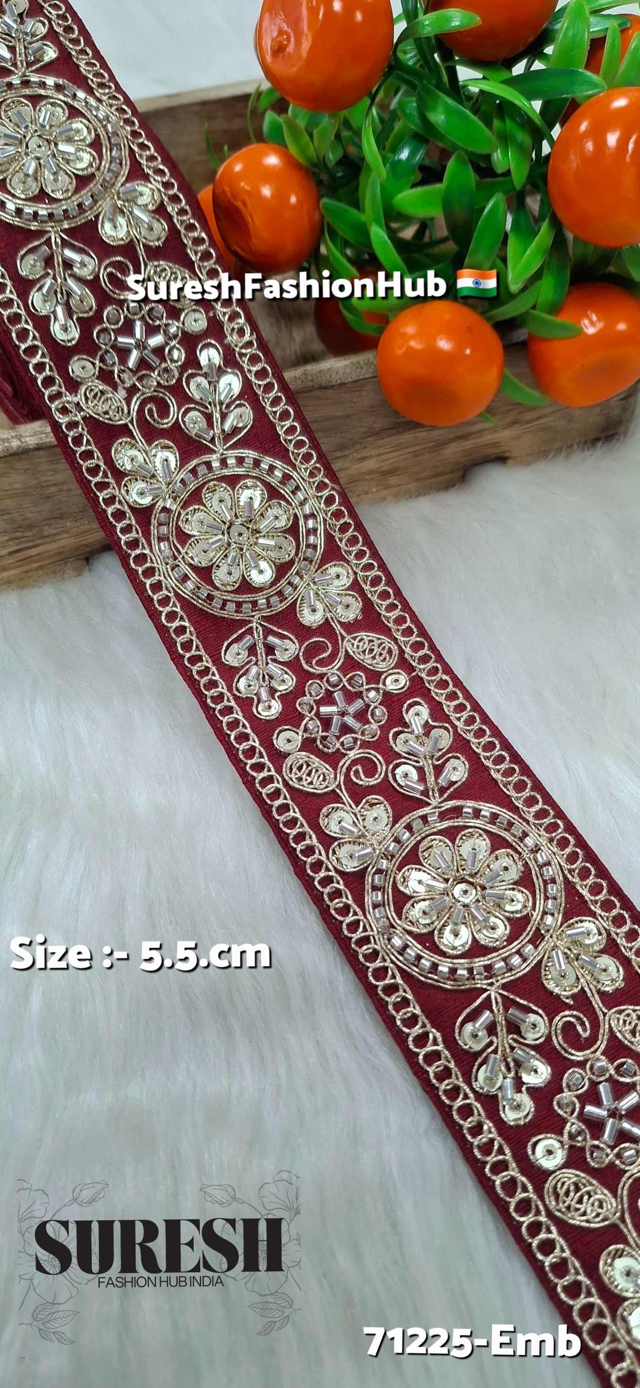 Maroon Floral Cutdana Bead Embroidery Lace – Design No. 71225-Emb