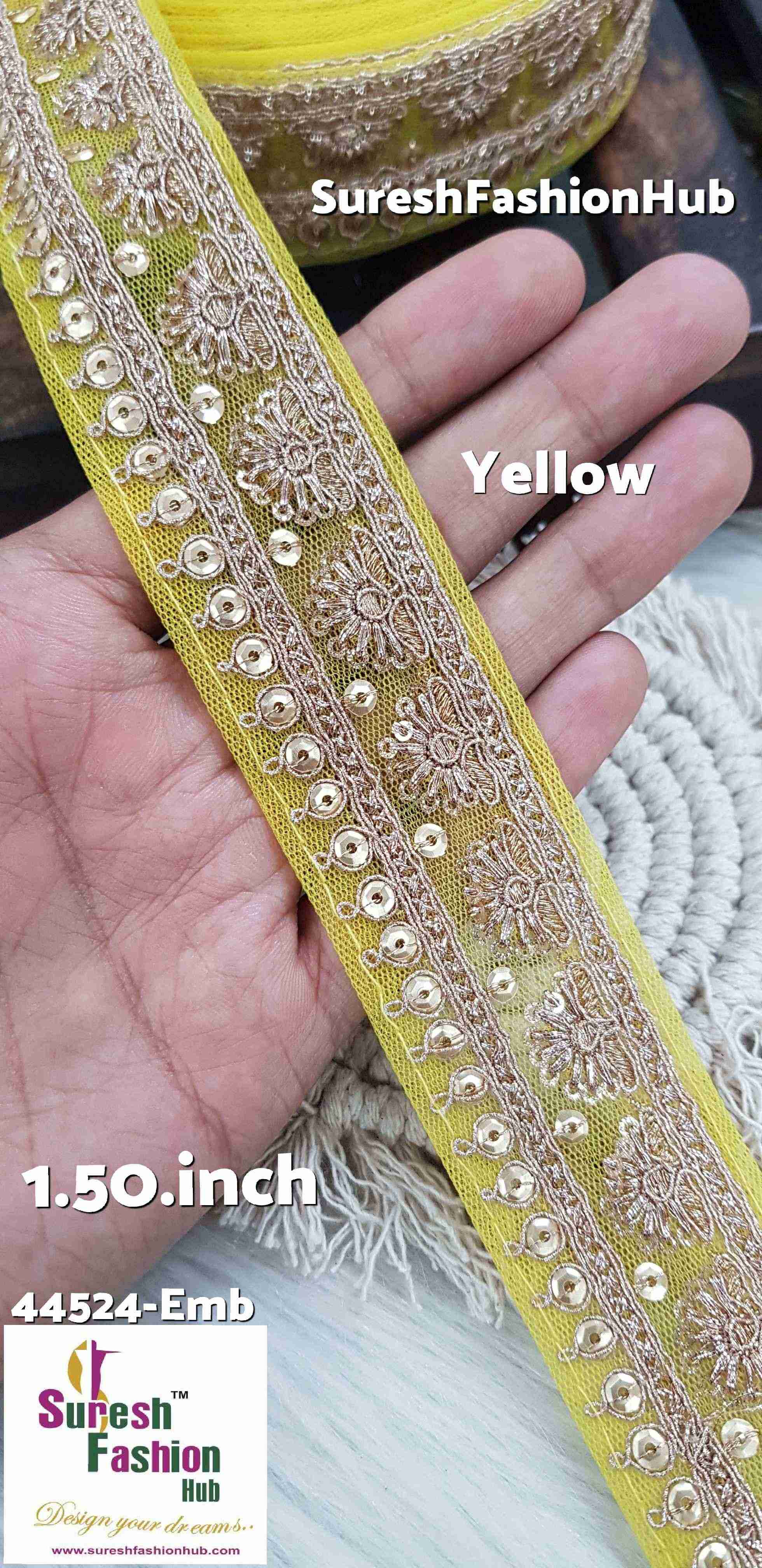Golden Yellow Embroidered Net Lace