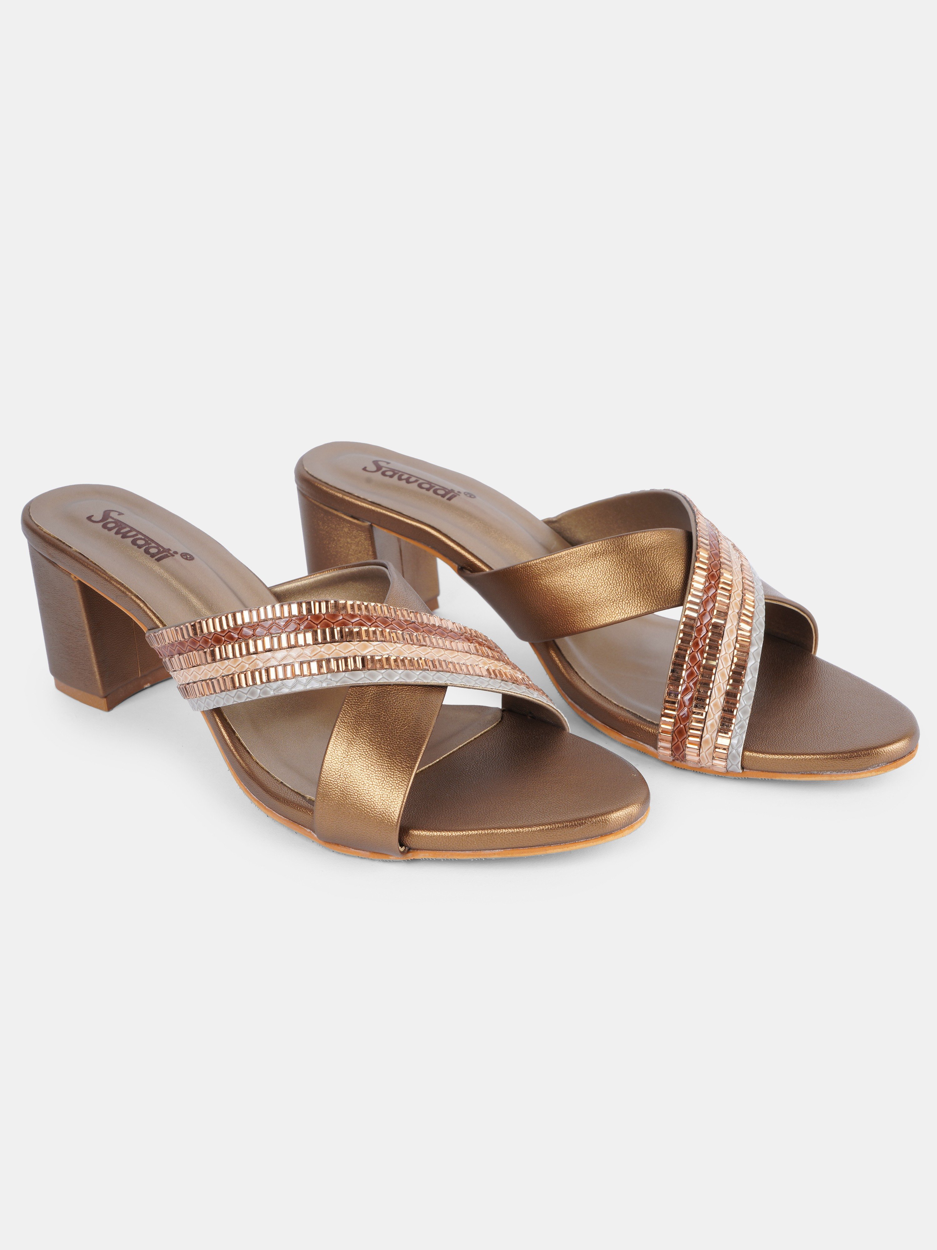 Elegant Sawadi Bronze Block Heel Sandals for Women - Shop Stylish Party & Occasion Heels at Sawadimart