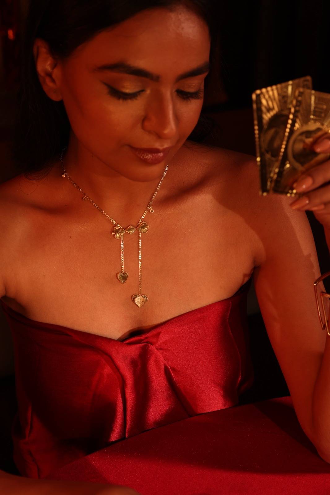 Gold Double Heart Suits Chain Neckalce