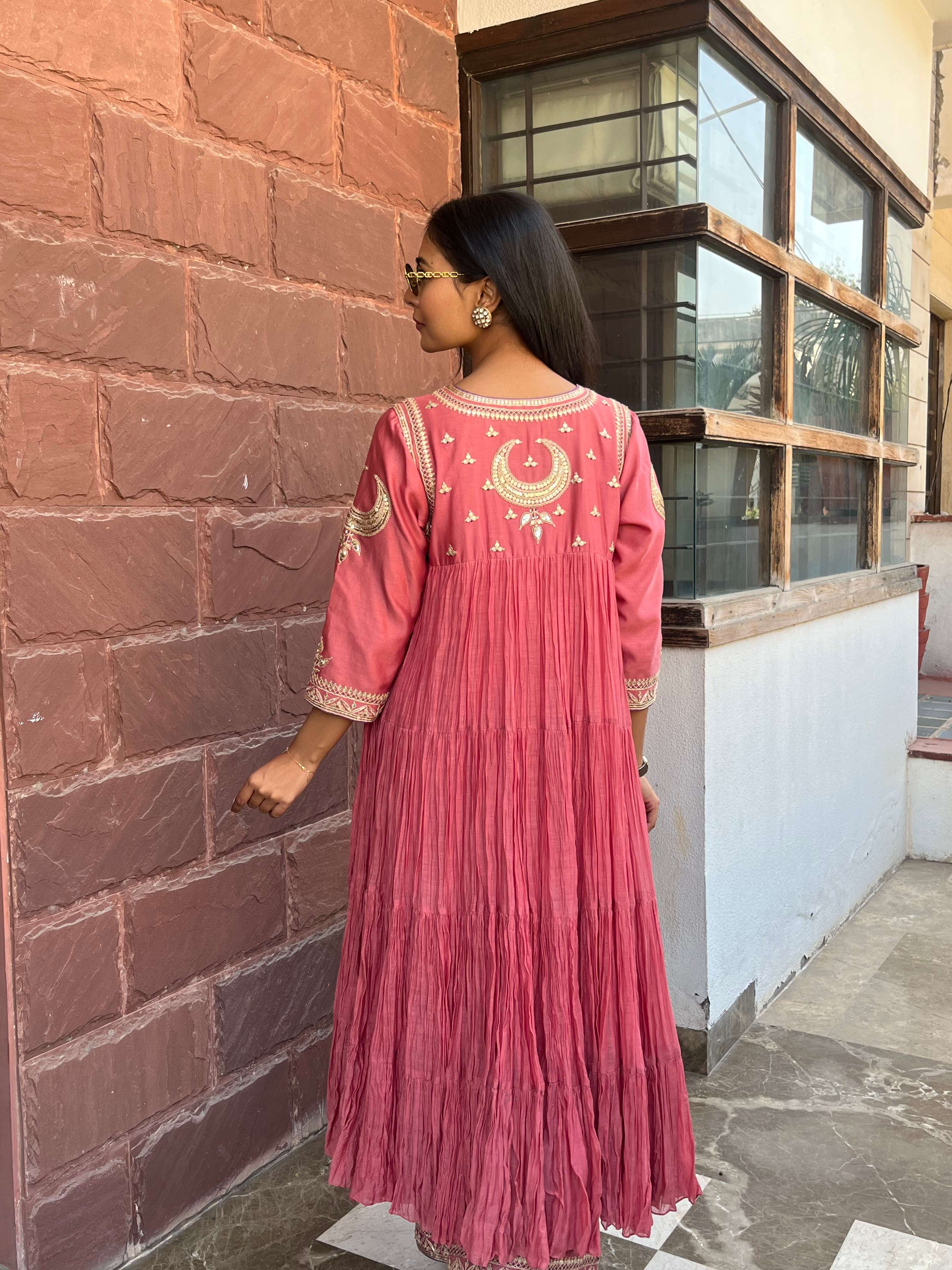 RUST TIERED HANDWORK KURTA SET
