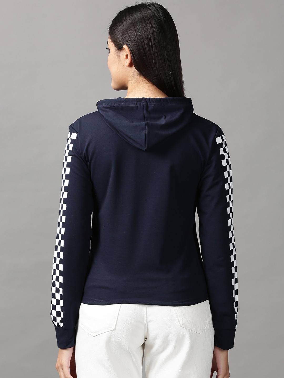 Showoff | SHOWOFF Women Navy Blue Solid Hooded Full Sleeves Pullover Sweatshirt 3