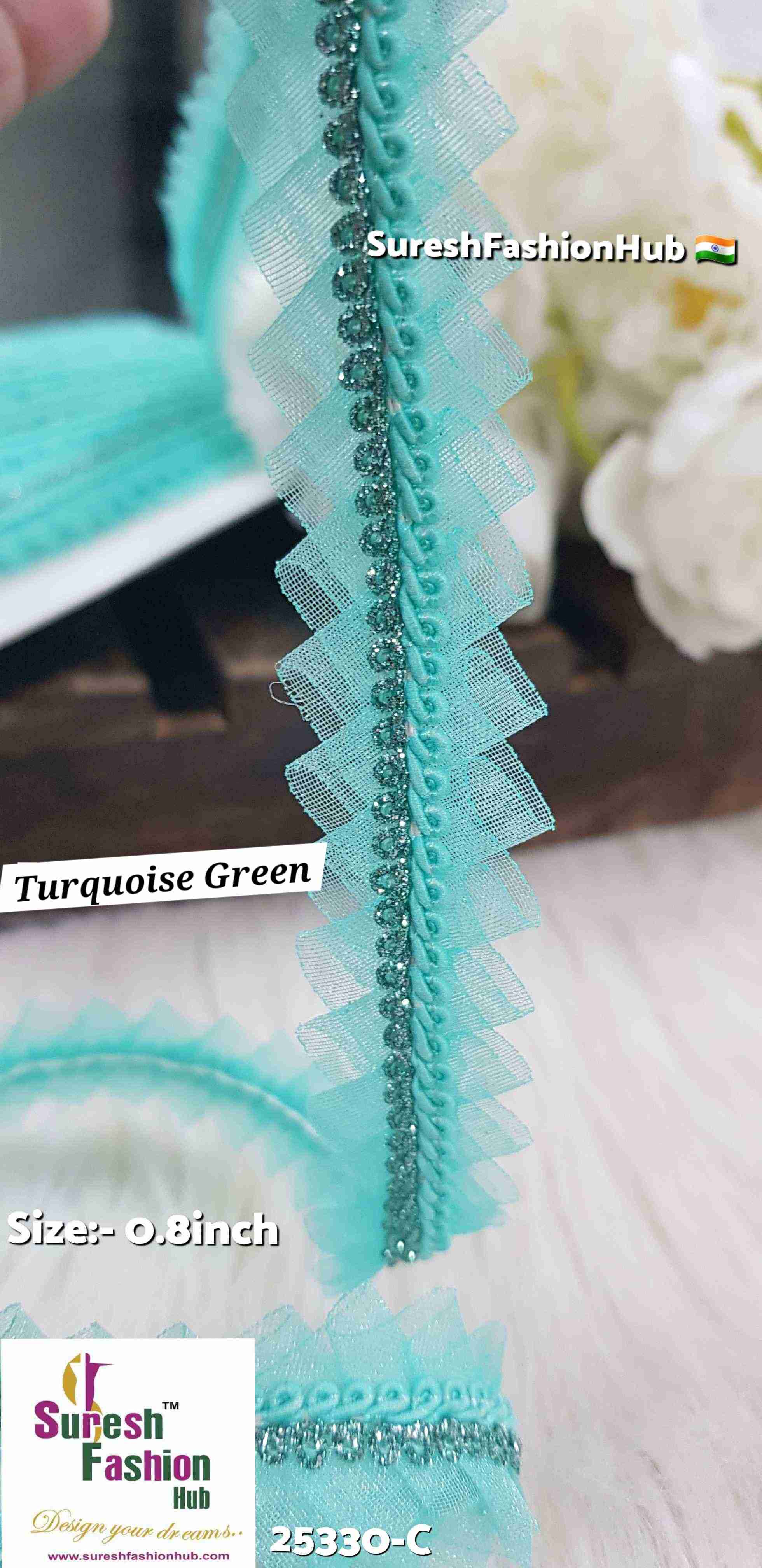 Turquoise Green Jhalar Organza Lace