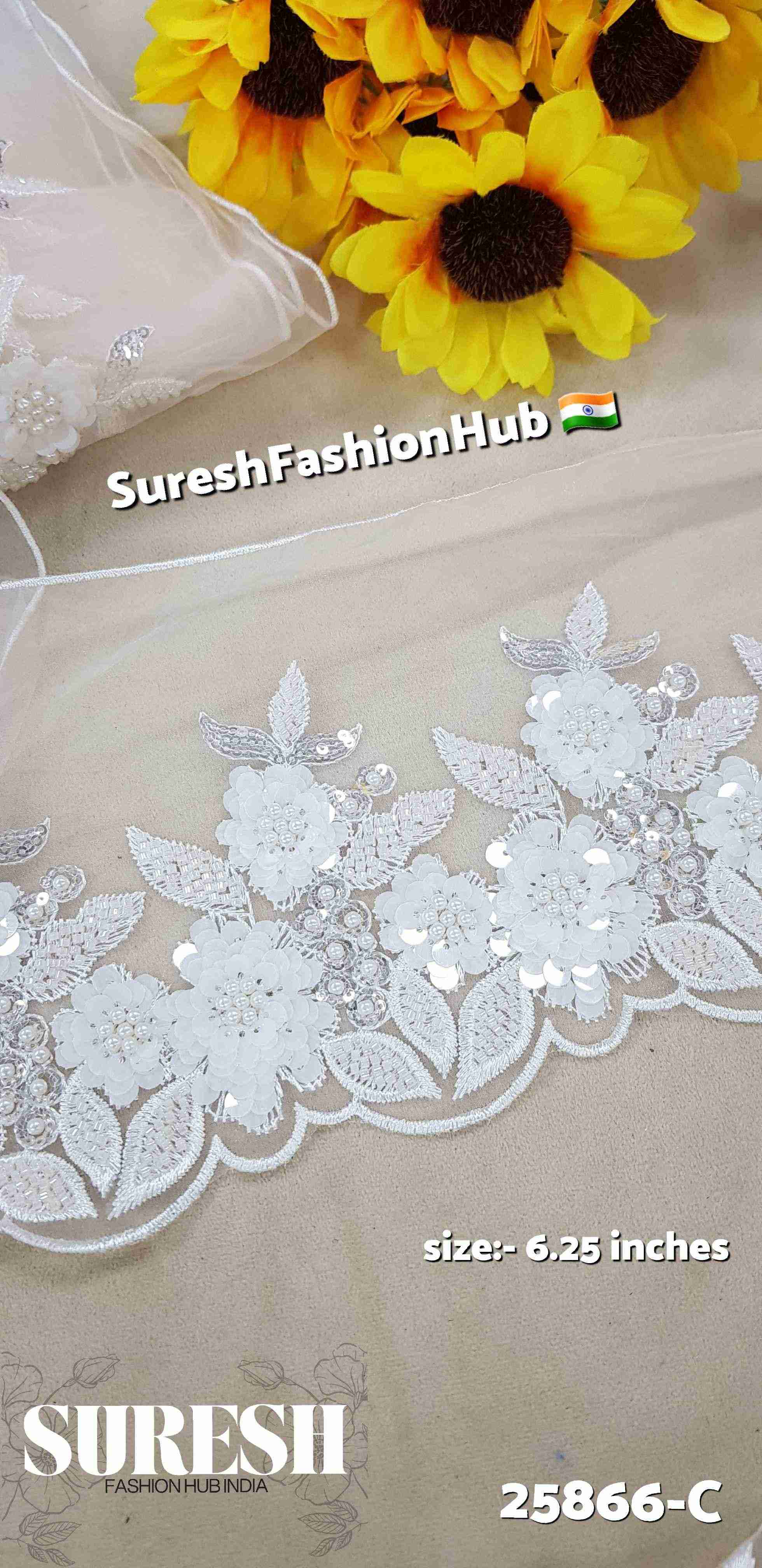 Off-White Imported Floral Scallop Organza Lace