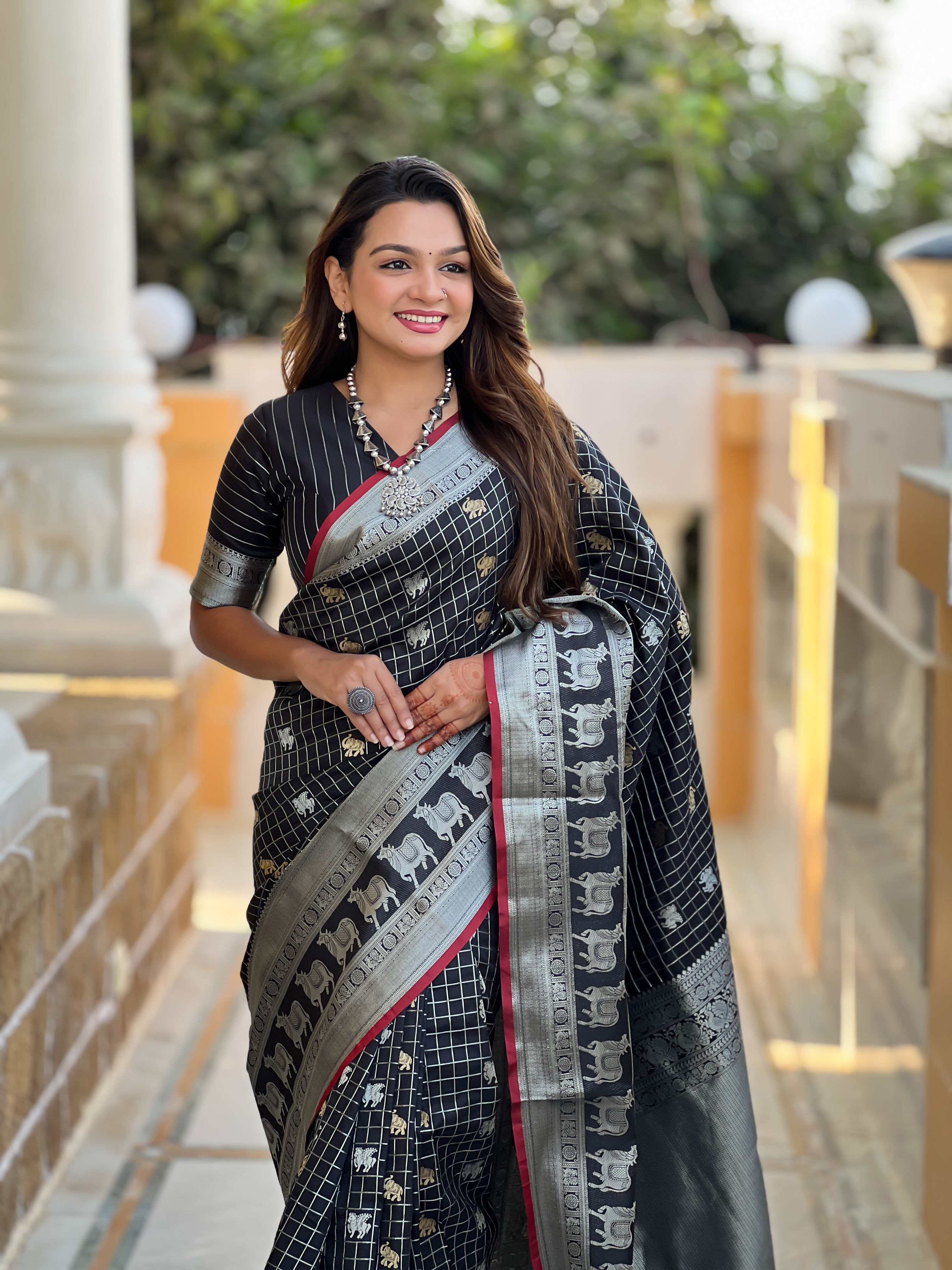 Tasarika Women Black Weaving Soft Silk Saree In Pichwai, Concept, With Gold And Silver Zari Motif in Combination Sarees Rajshree