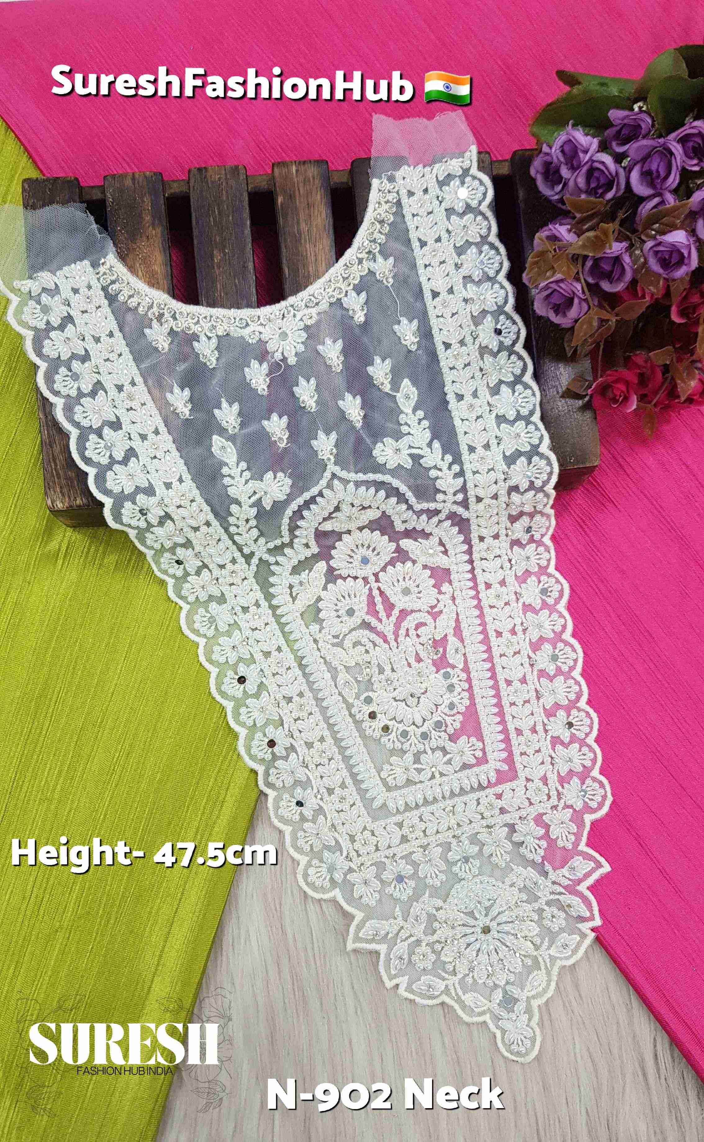 Mirror Pearl Handcrafted Cutwork Neck Design – N-902