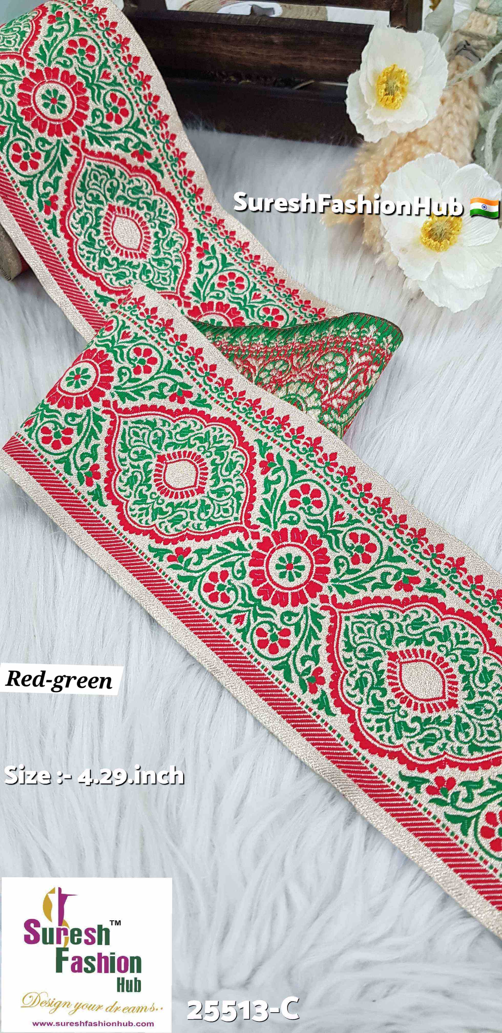 Red-Green Heritage Banarasi Lace