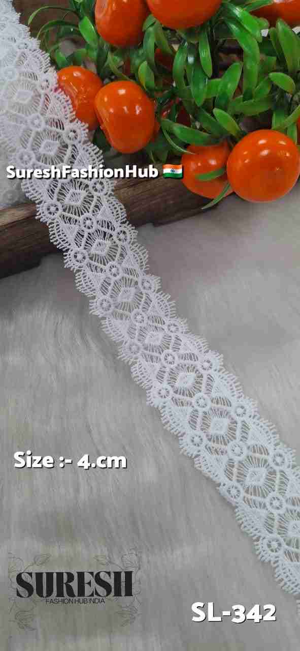 White Floral Two Side Imported GPO Lace – Design SL-342 (4cm)