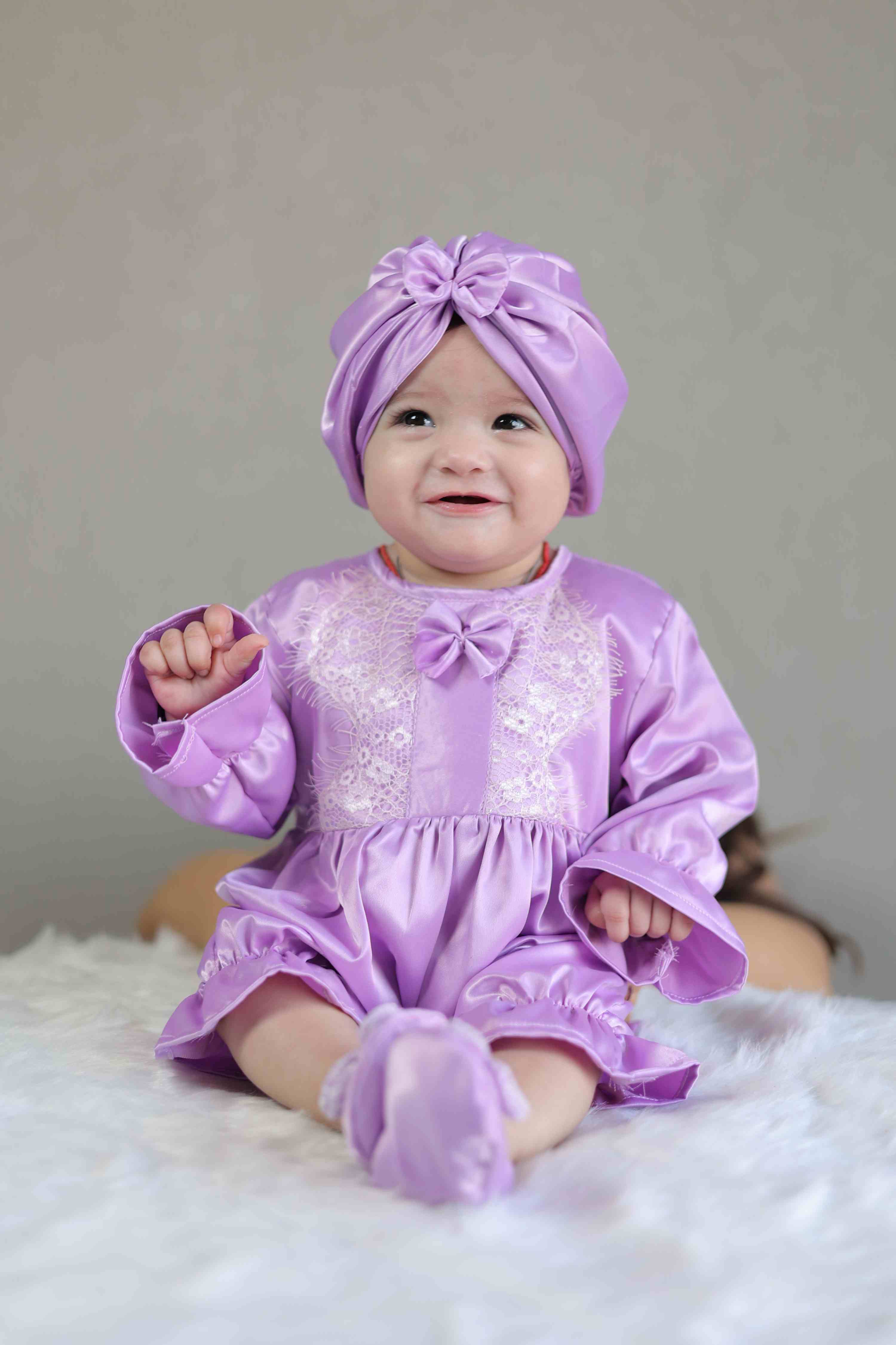 Lilac Glow Baby Romper and Turban Set