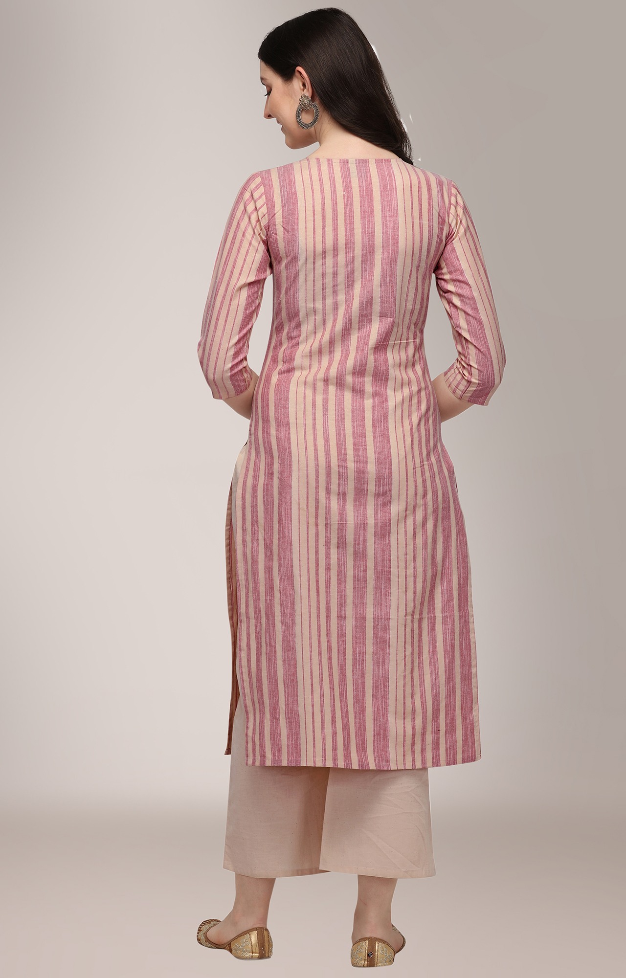 Women Casual Pink Striped Print Cotton Kurta - SNJH_HRK005PNK