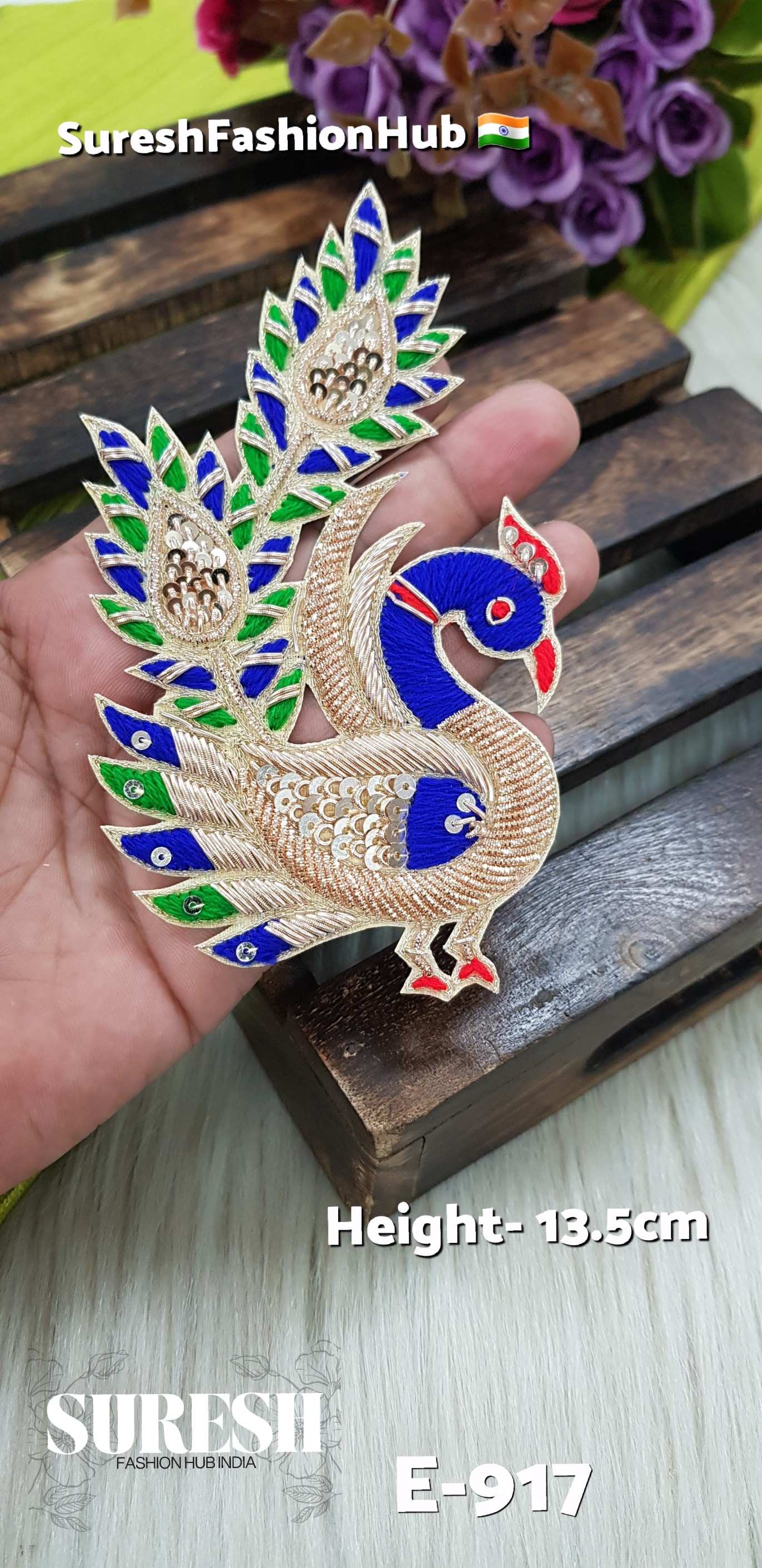 Handmade Peacock Patch – Right Side Facing – Design No. E-917