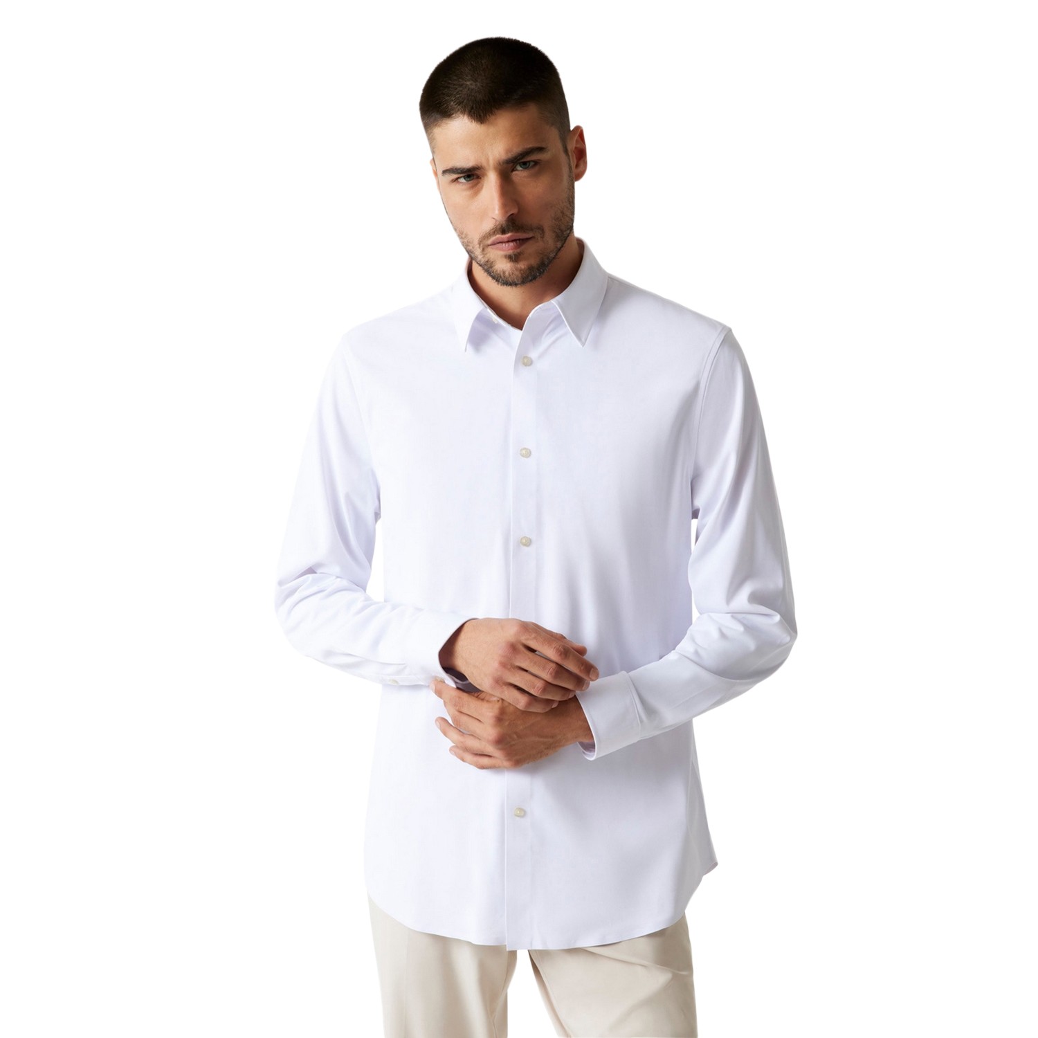 White Solid Spread Collar Shirt