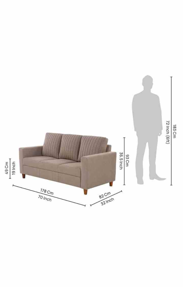 neudot Roman Sofa for Living Room |3 Persons Sofa|Premium Fabric with Cushioned Armrest | Solid Wood Frame|3 Seater in Desert Brown Color
