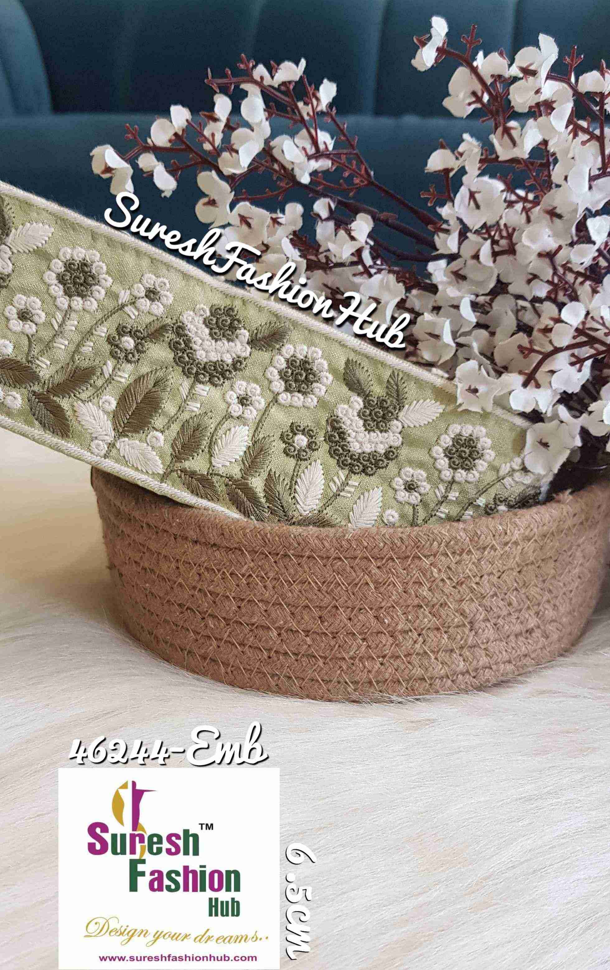 The Flower Garden Green Embroidered Trim