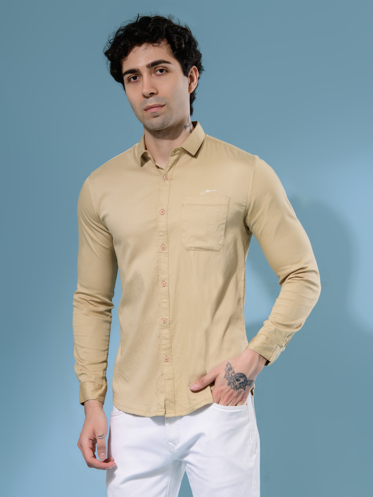 ALBION MENS HORIZON BEIGE SHIRT