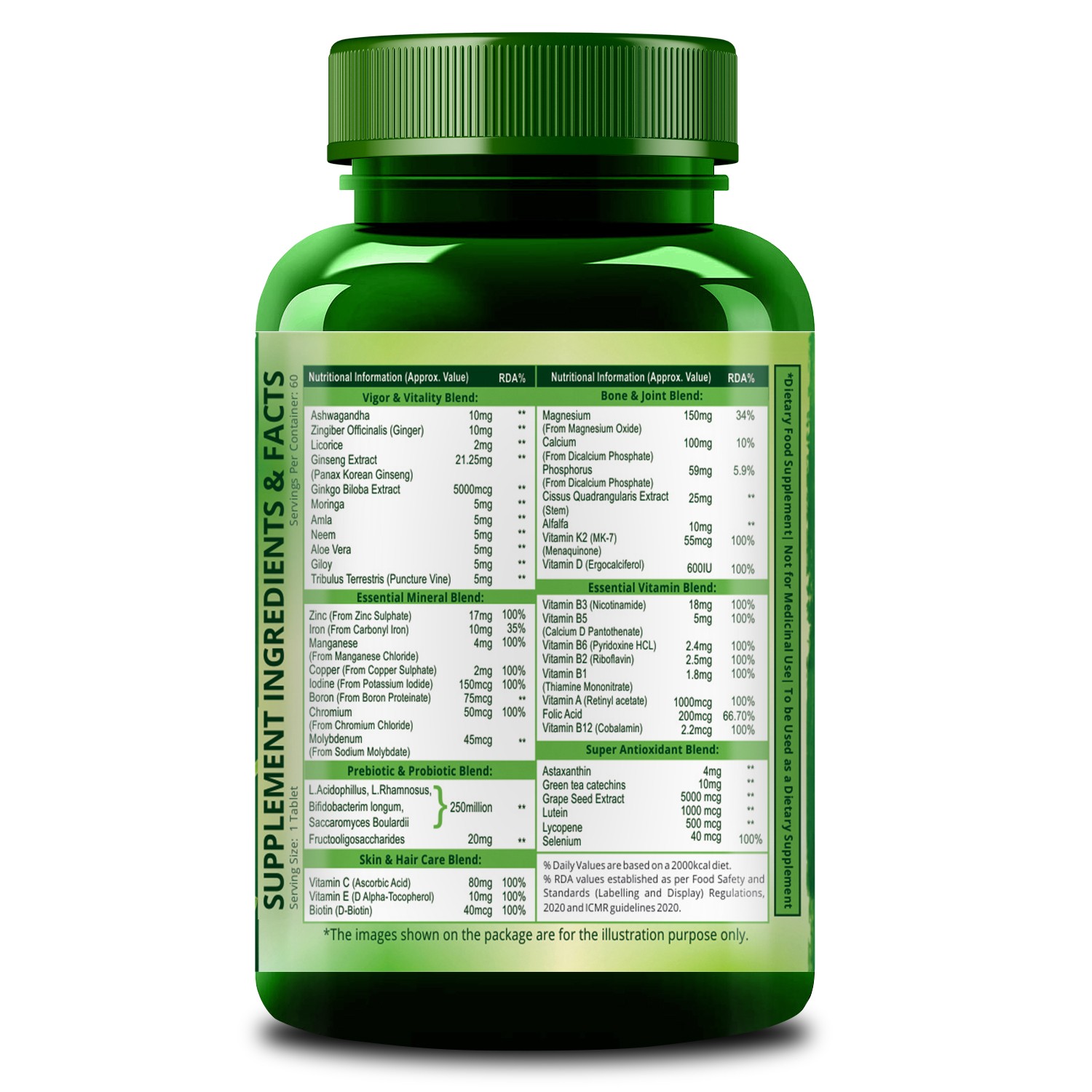 Himalayan Organics Multivitamin with Probiotics (60 Tablets) 45 Ingredients for Men & Women with Vitamin C, D, E, B3, B12, Zinc, Giloy & Biotin