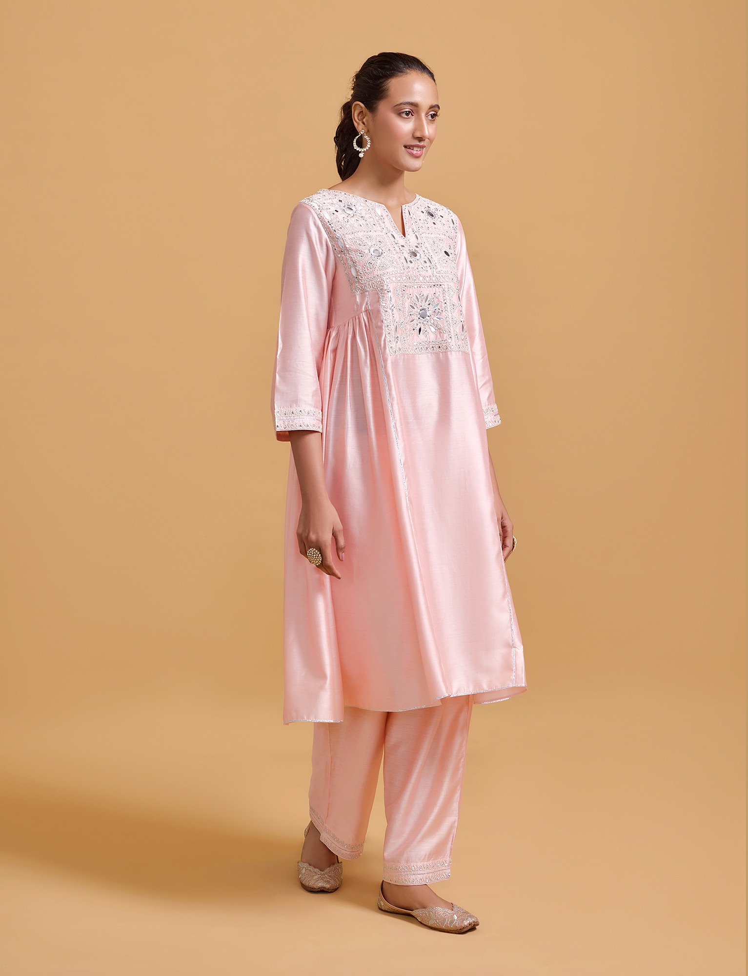Zeenat Pink Gathered Kurta Set