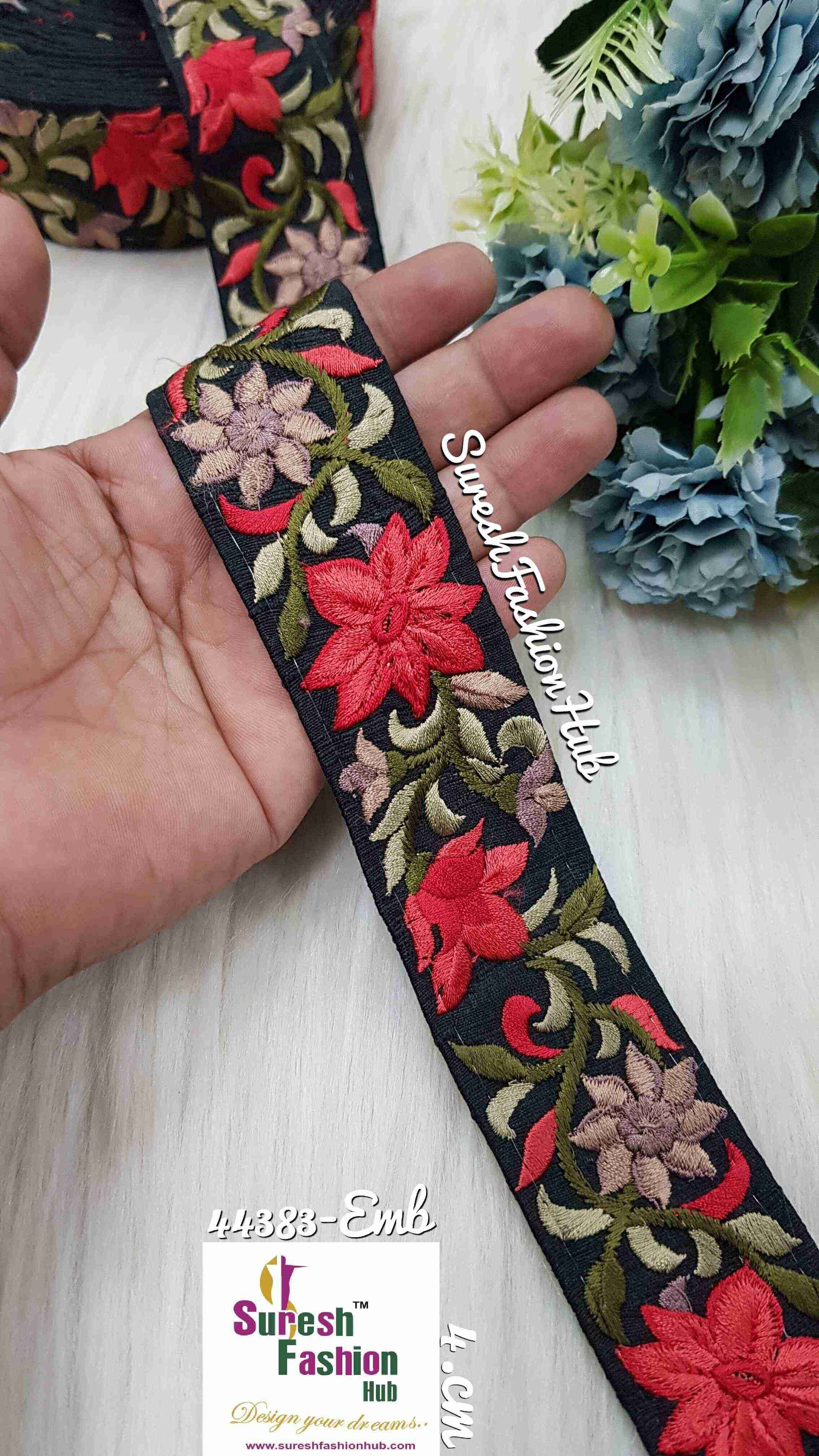 Red Flowers Prismatic Leaf & Petal Looms Embroidered trim