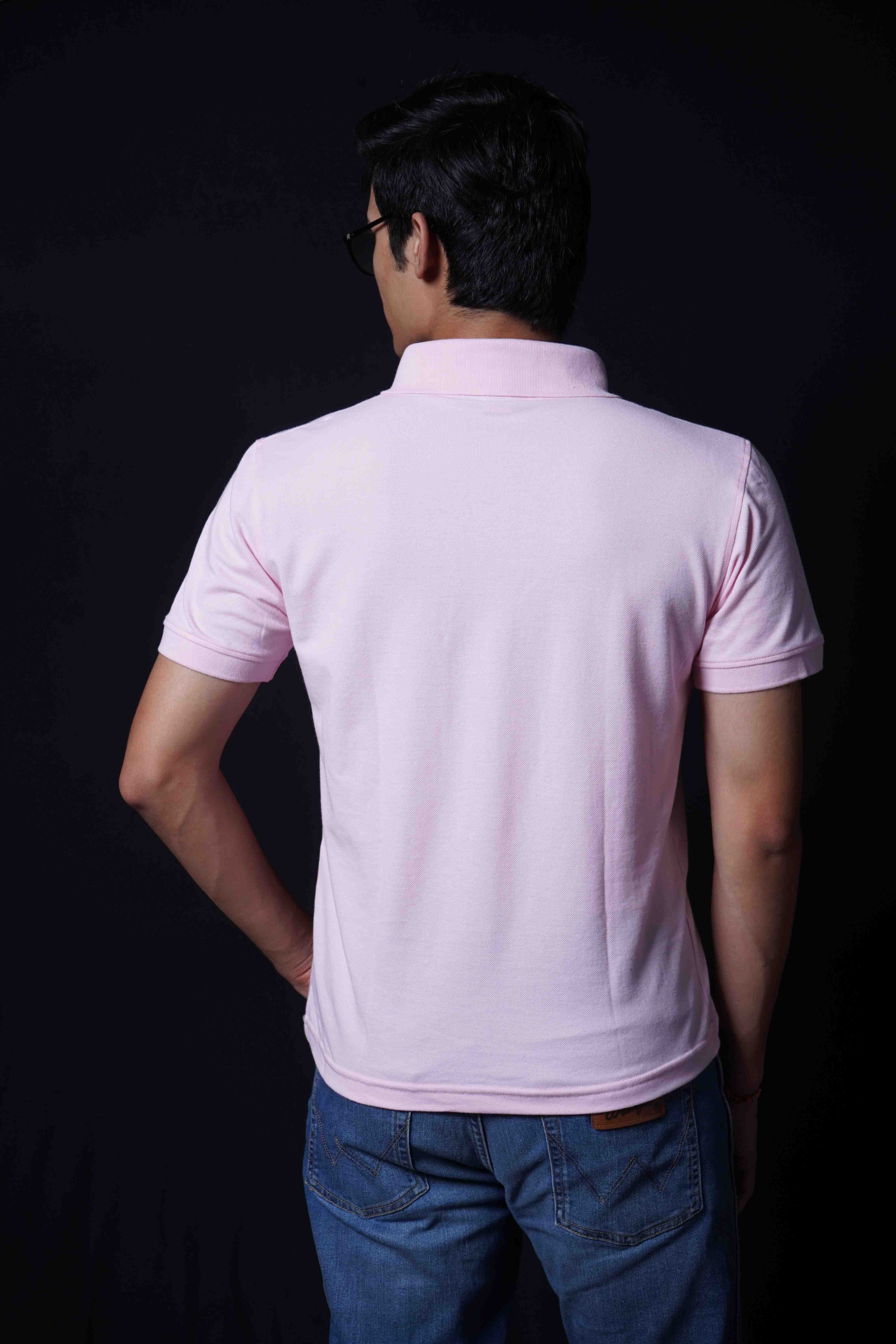 One Denim Delicate Light Pink Plain Polo Neck Cotton T-Shirt