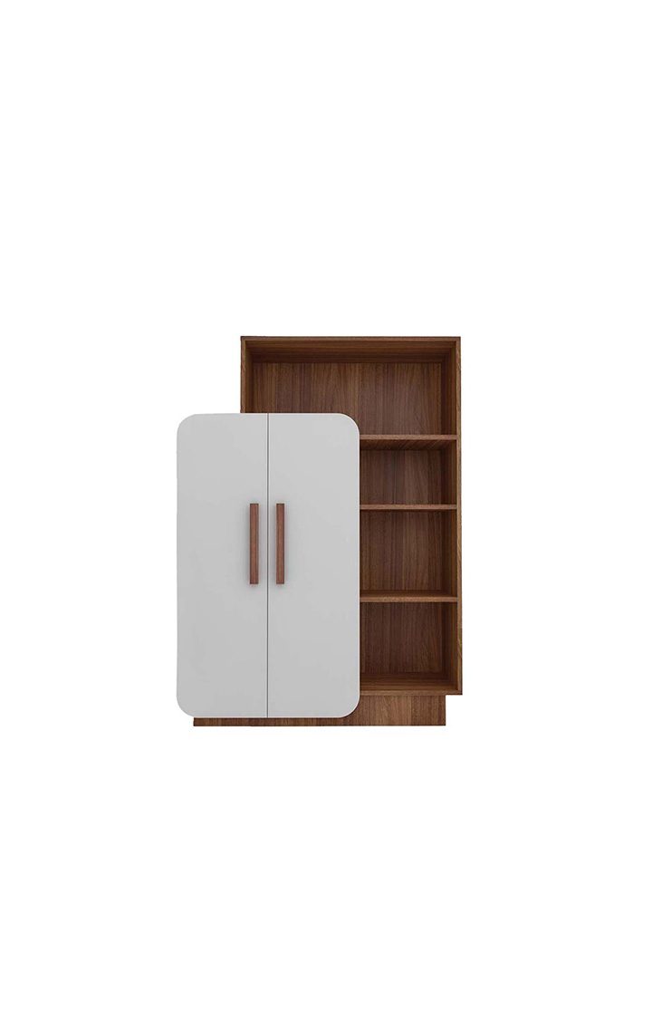 NEUDOT Haven Engineered Wood Semi-Open Bookshelf for Living Room | Open 4 Shelves Bookcase with 2 Door Cabinet Storage for Home & Office/ 1 Year Warranty (Finish Color - Leon Teak, Knock Down)