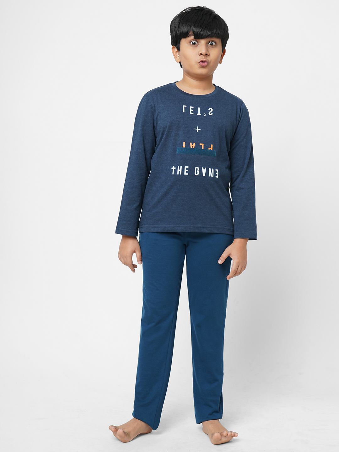 Sweet Dreams Boys Navy Mel Cotton Blend Solid Night Suits