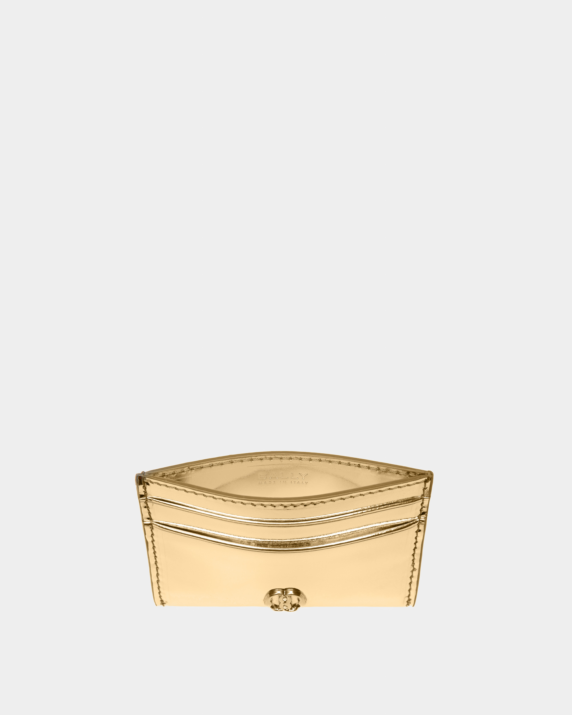 Emblem Business Card Holder In Gold Leather