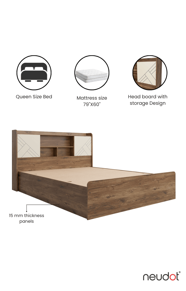Paris Bed With Box Storage - Queen, Western Oak Finish