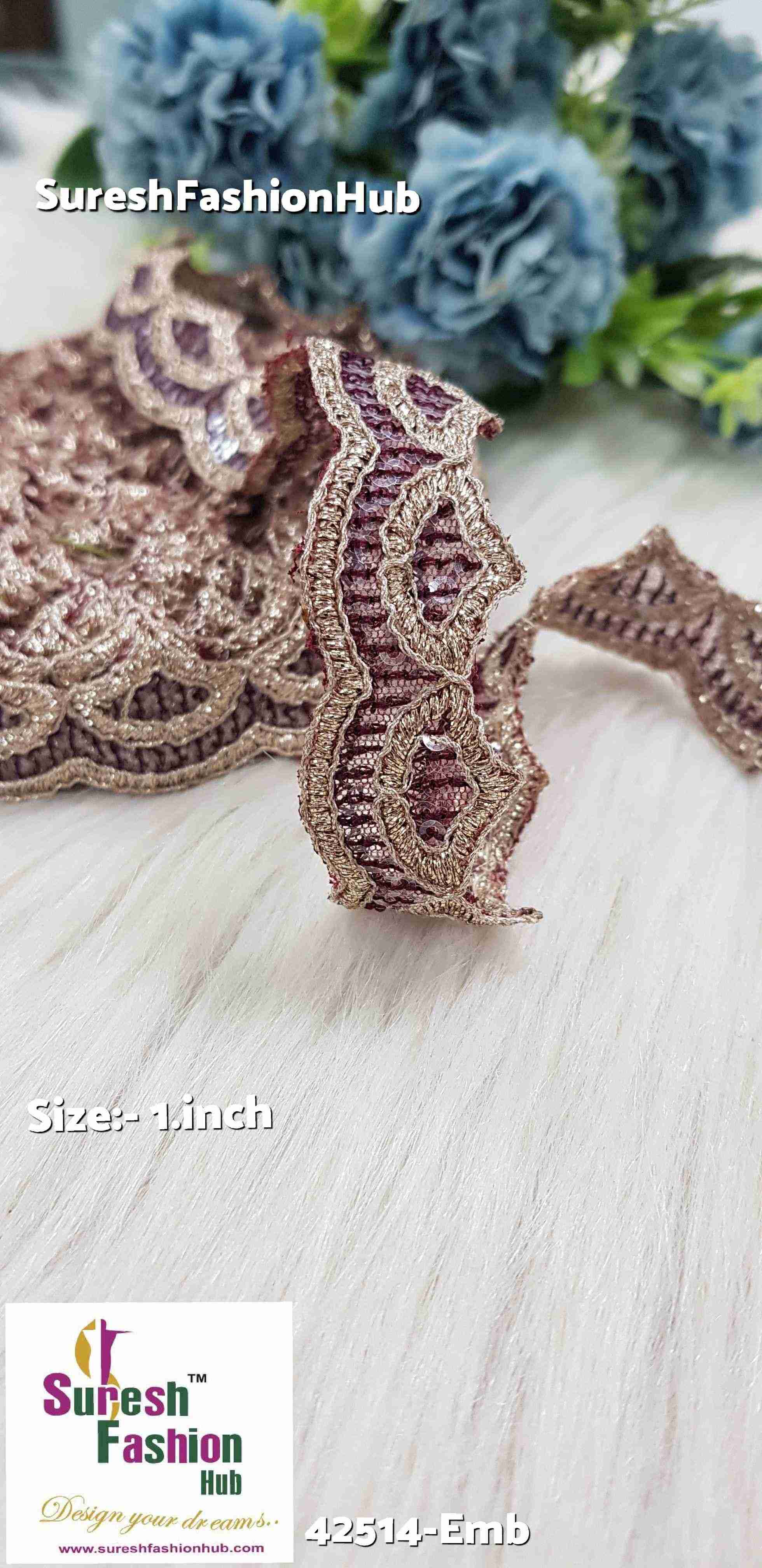 Glittering Maroon Waves Embroidered Trim