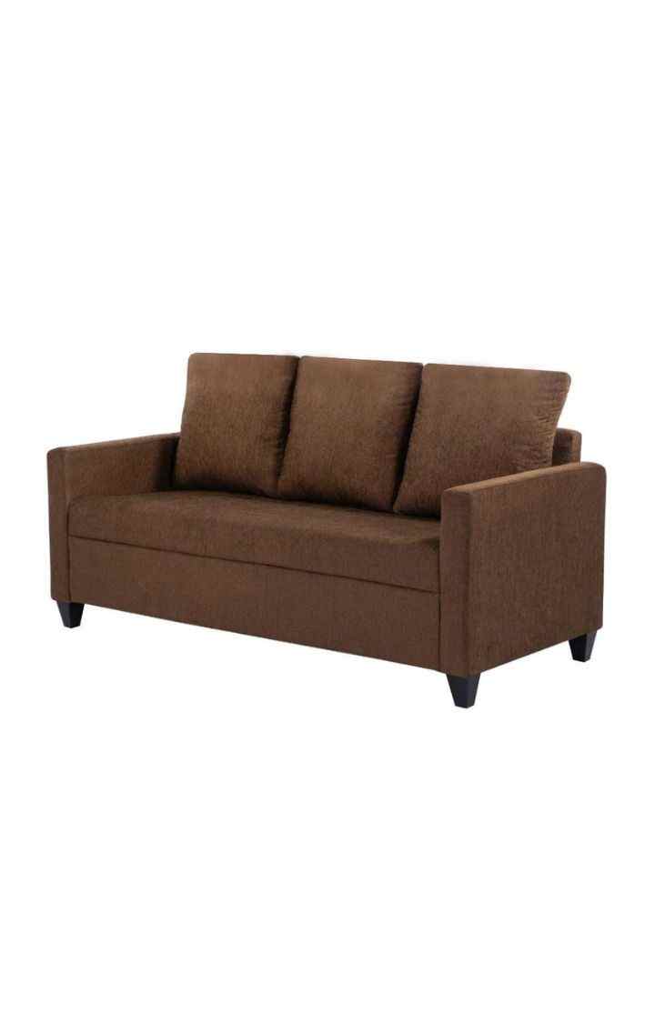 NEUDOT Saya Sofa for Living Room |3 Persons Sofa|Premium Fabric with Cushioned Armrest | Solid Wood Frame|3 Seater in Saya Brown Color