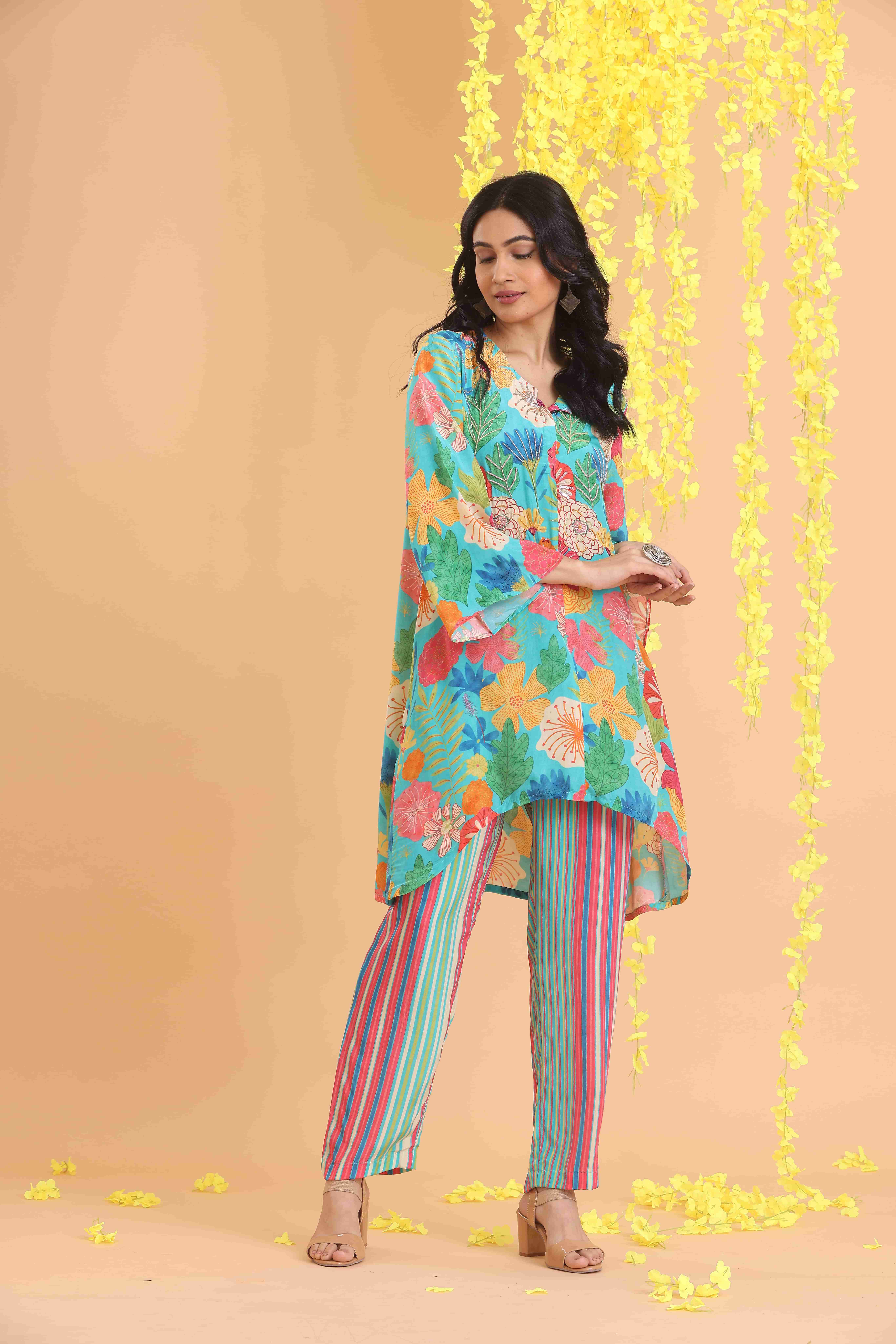 Short Printed High Low Kurta set
