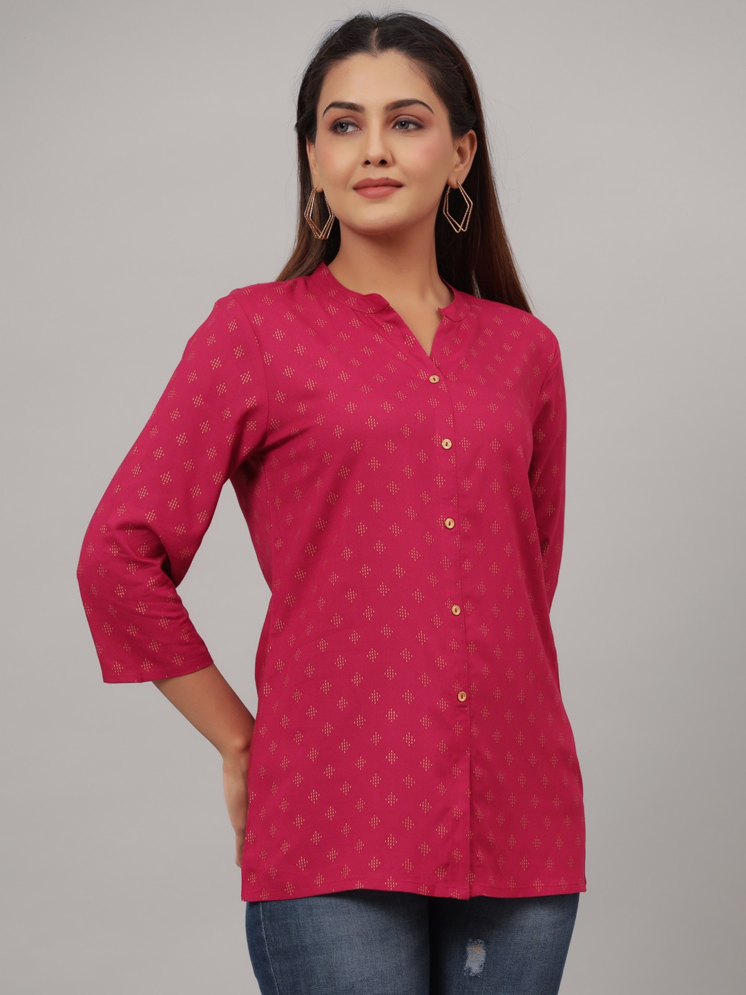 Pink Rayon Printed Straight Top