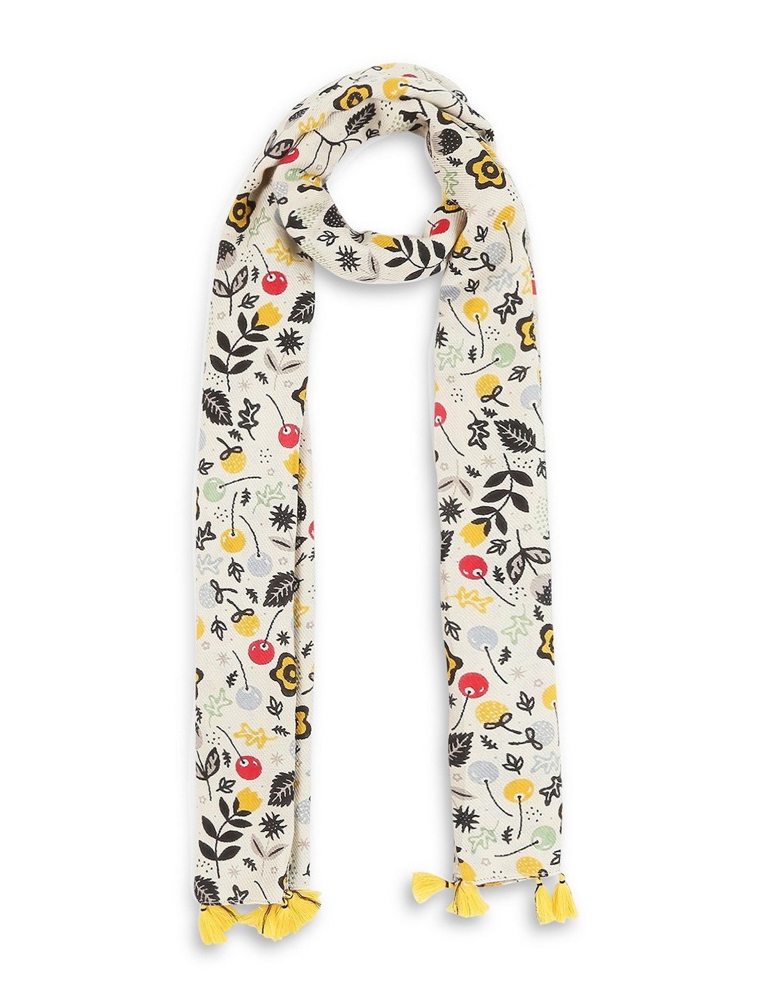 Get Wrapped | Get Wrapped Ivory  Printed Scarves with Tassels for Women 3