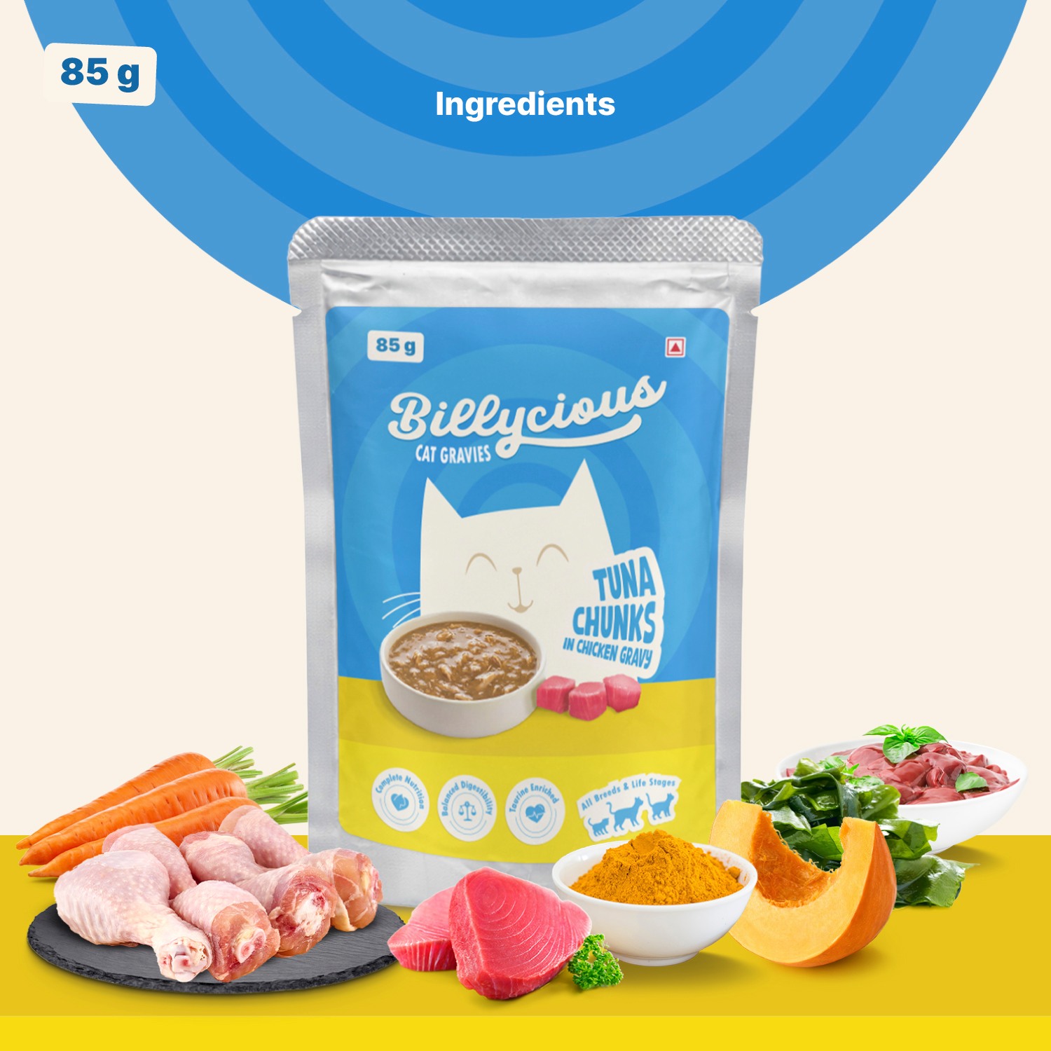 Billycious Tuna Chunks in Chicken Gravy Wet Cat Food, 85g