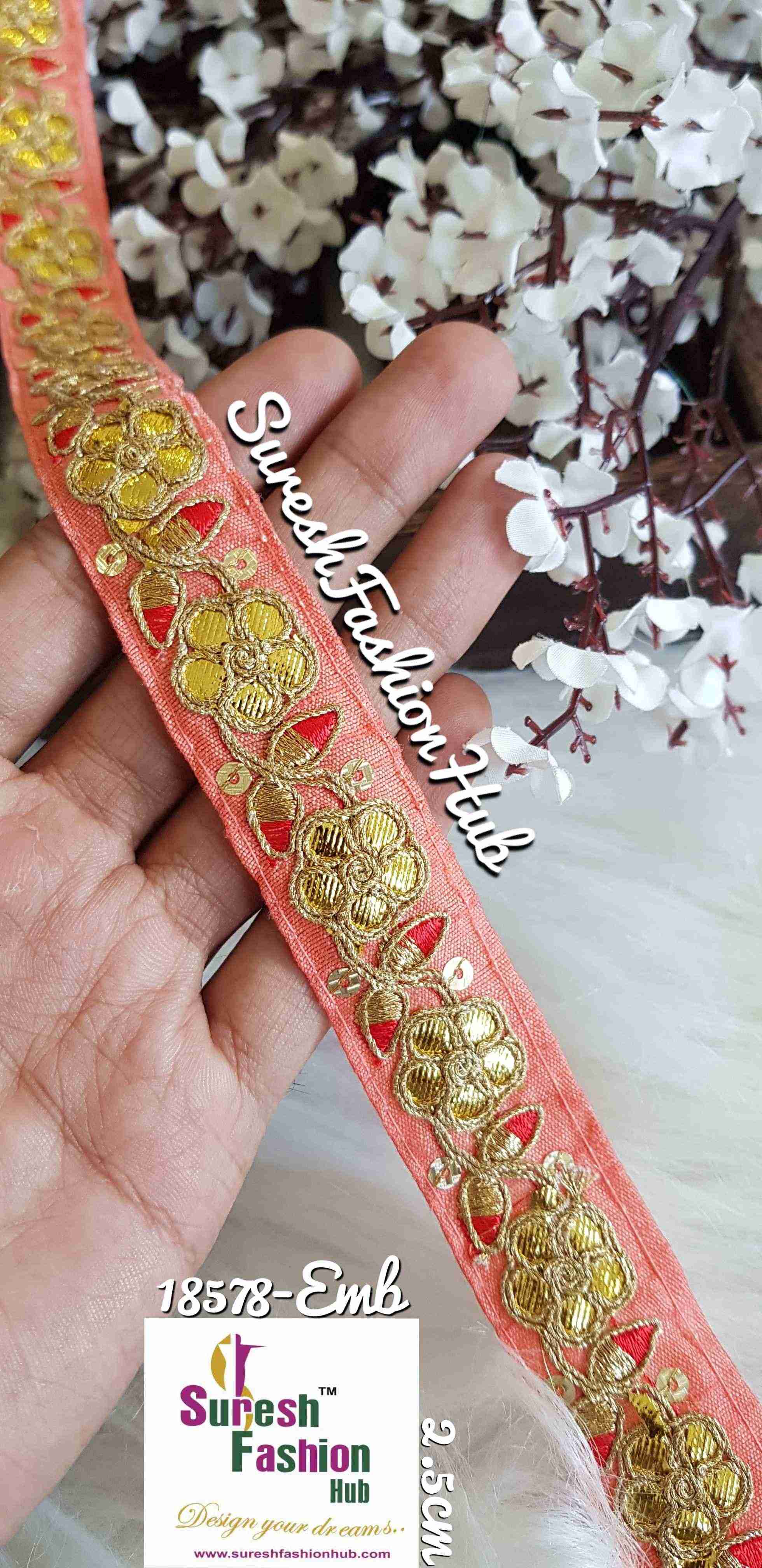 Designer Peach Floral Gota Patti Trim