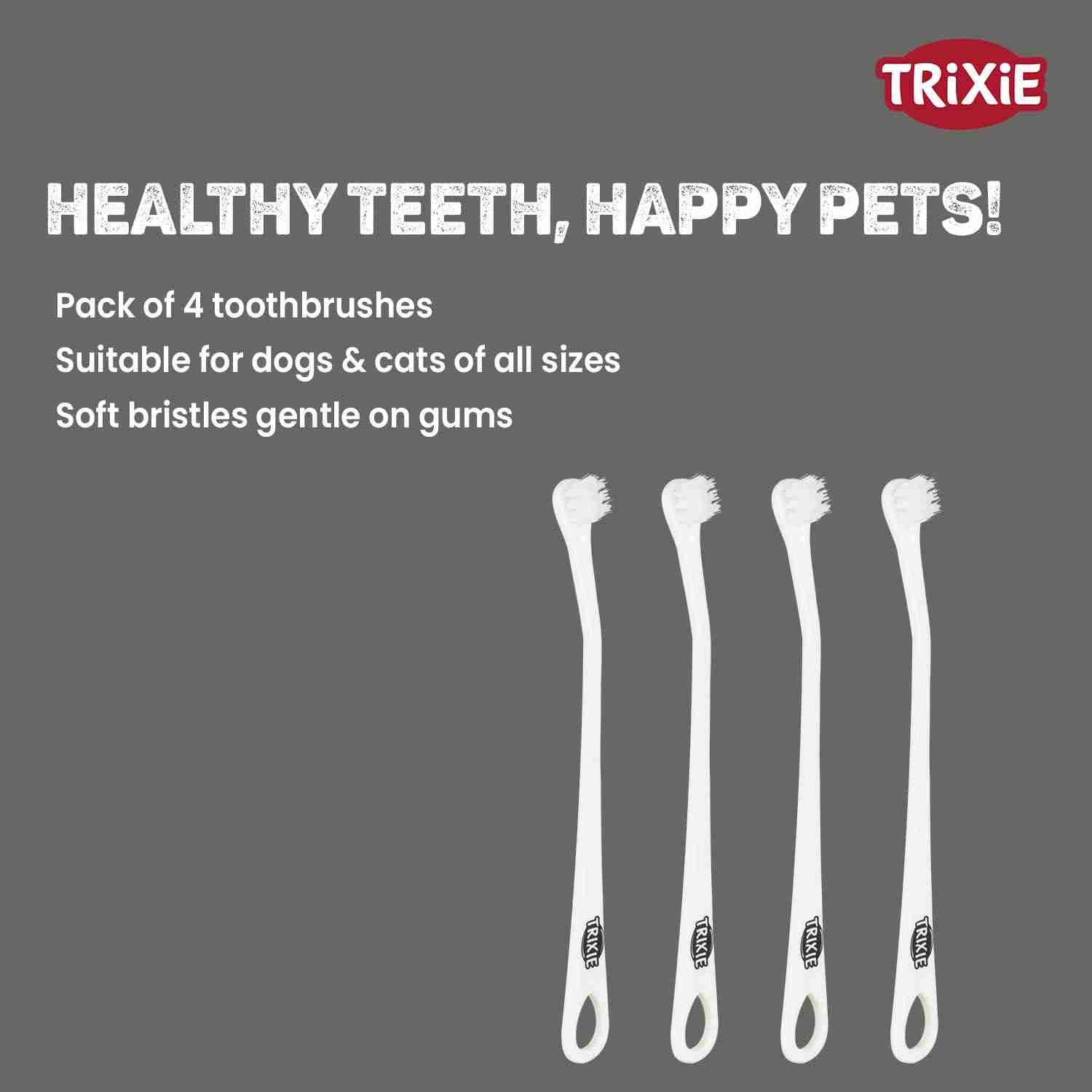 Trixie Toothbrush Set for Cats & Small Dogs, 15 cm, 4 Pcs, White