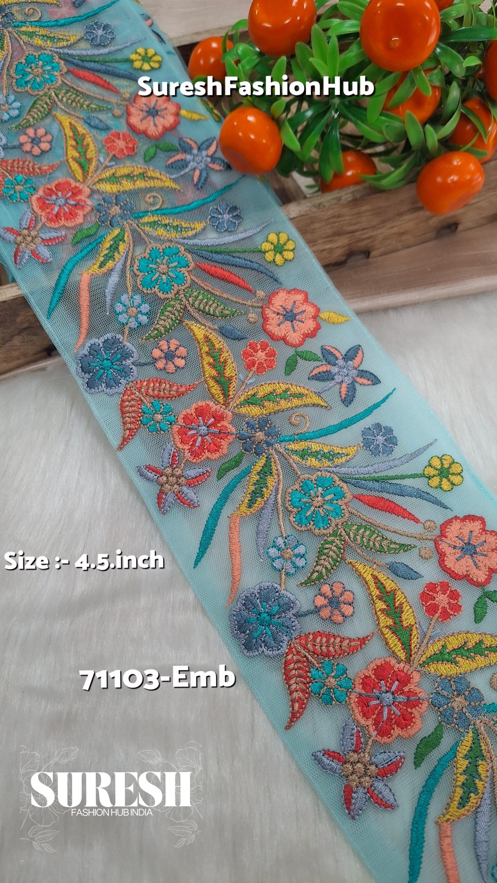 Sea Green Multi-Thread Floral Net Border – 71103-Emb