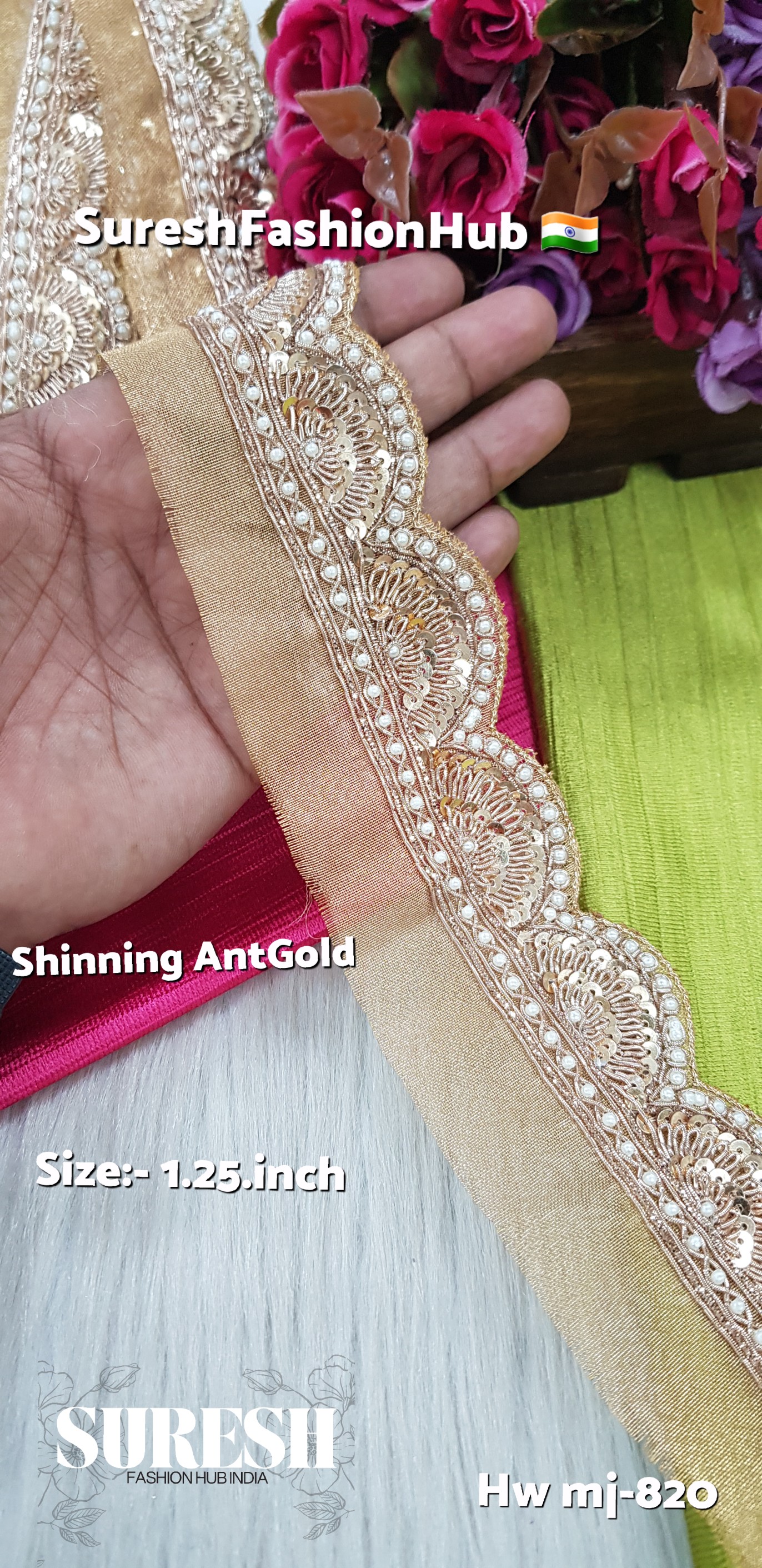 Mj-820 Shining Antique Gold Handmade Zardosi Organza Lace