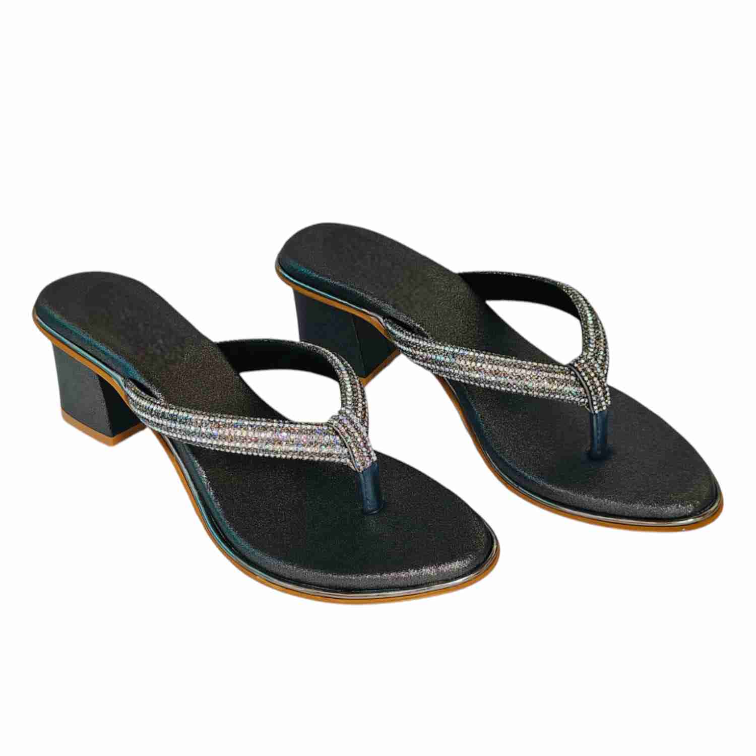 Palche Women’s Embellished Block Heel Thong Sandals – Stylish Party Wear Slip-Ons