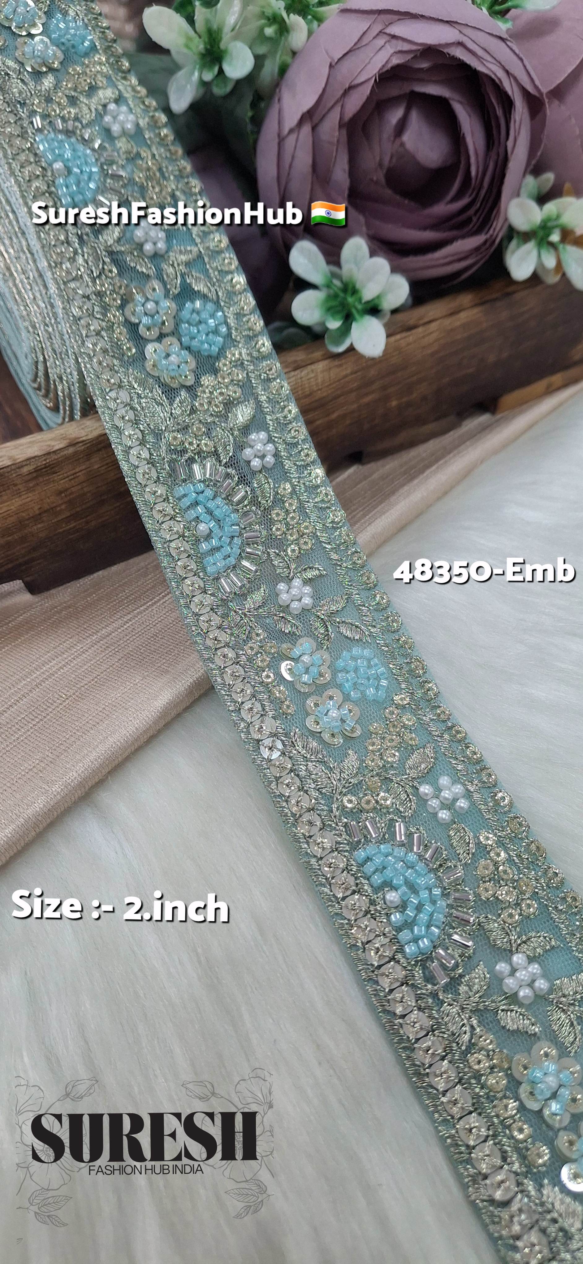 Aqua PearlGlow Floral Net Embroidered Lace