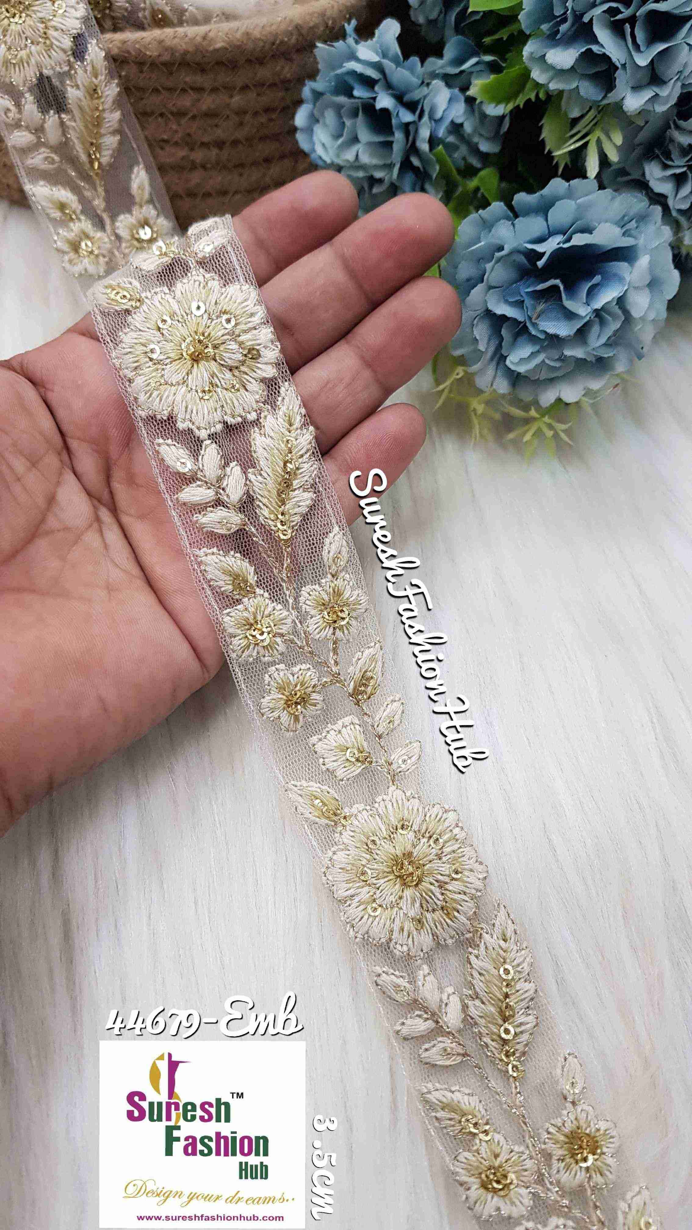White Flowers With Multi Colored Sequence Trim